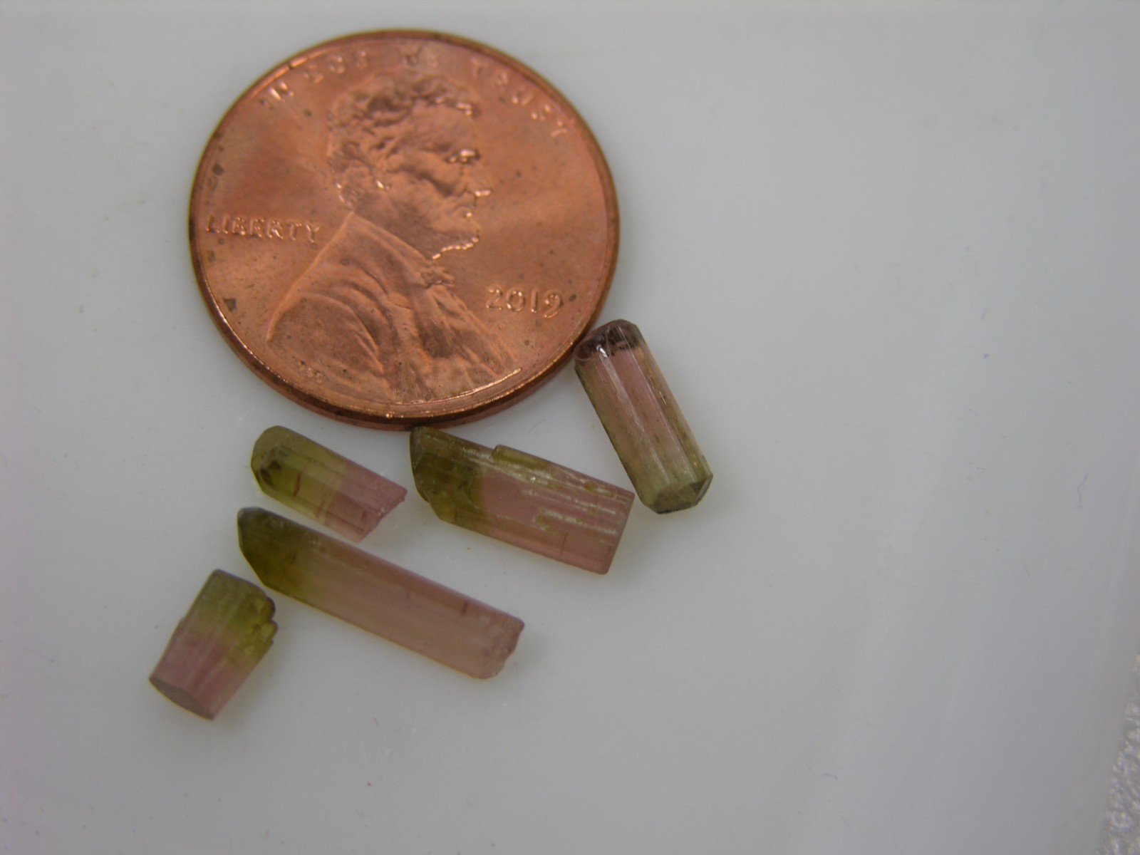 4.10ct Afghan 100% Natural 5 Miniature Green Top Pink Tourmaline Crystals 6-13mm