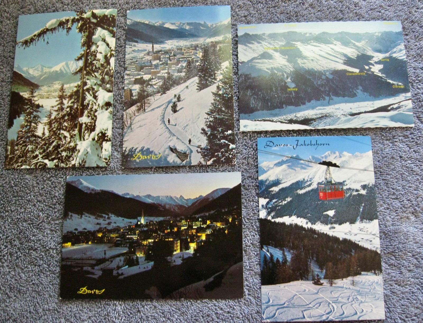 Lot of 5 DAVOS SWITZERLAND UNPOSTED UNUSED Postcards; Swiss Alps; Tram; At Night Lot of 5 DAVOS SWITZERLAND UNPOSTED UNUSED Postcards; Swiss Alps; Tram; At Night