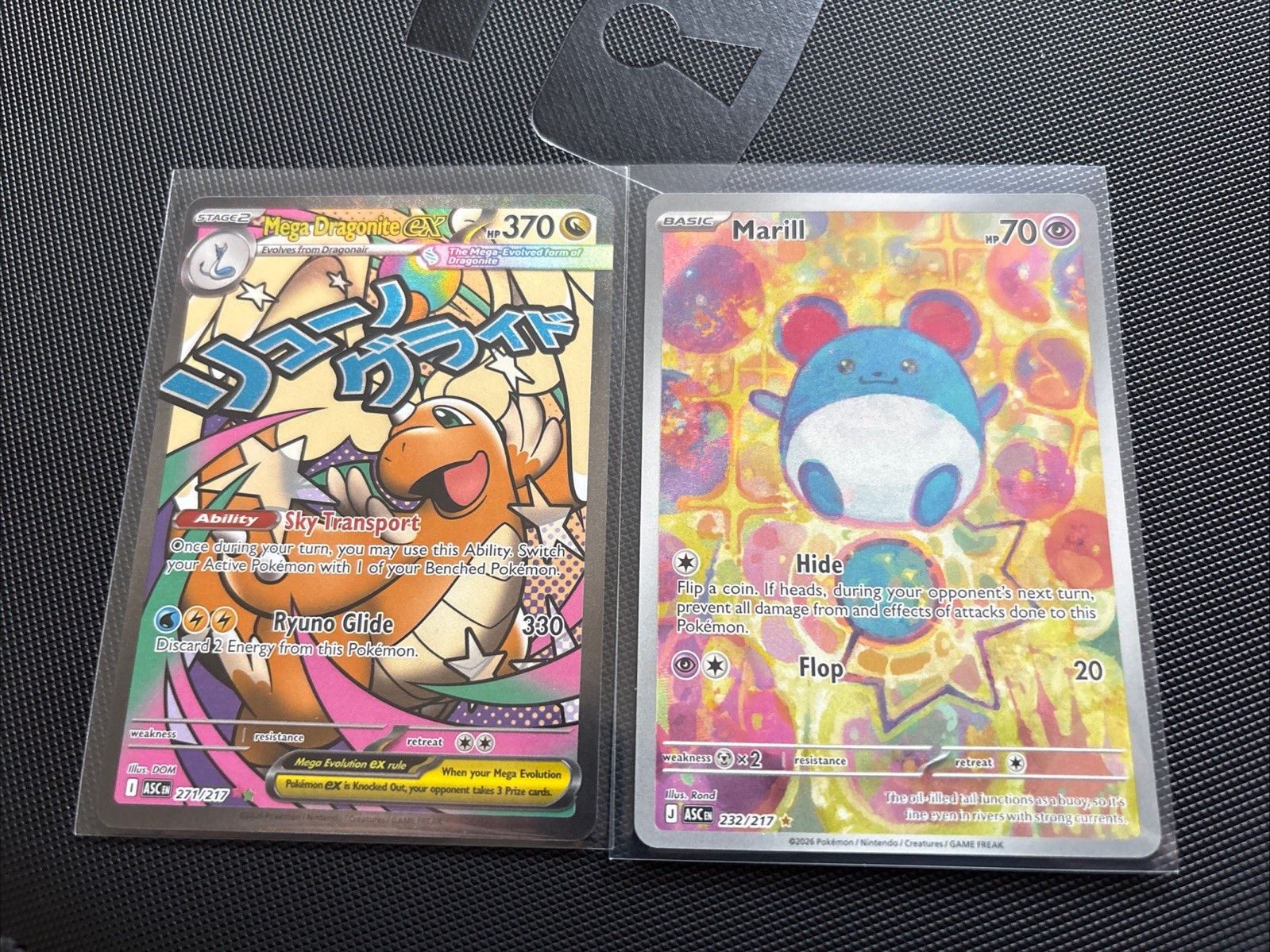 Pokemon Ascended heros x2 cards - mega dragonite ex 271/217 & Marill 232/217