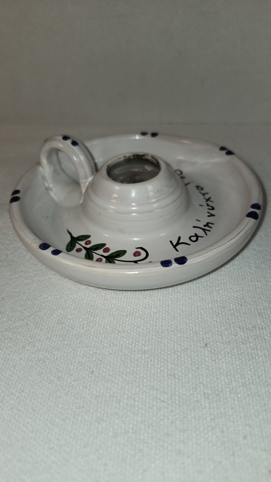 VINTAGE FRENCH HAND PAINTED PORCELAIN CANDEL HOLDER