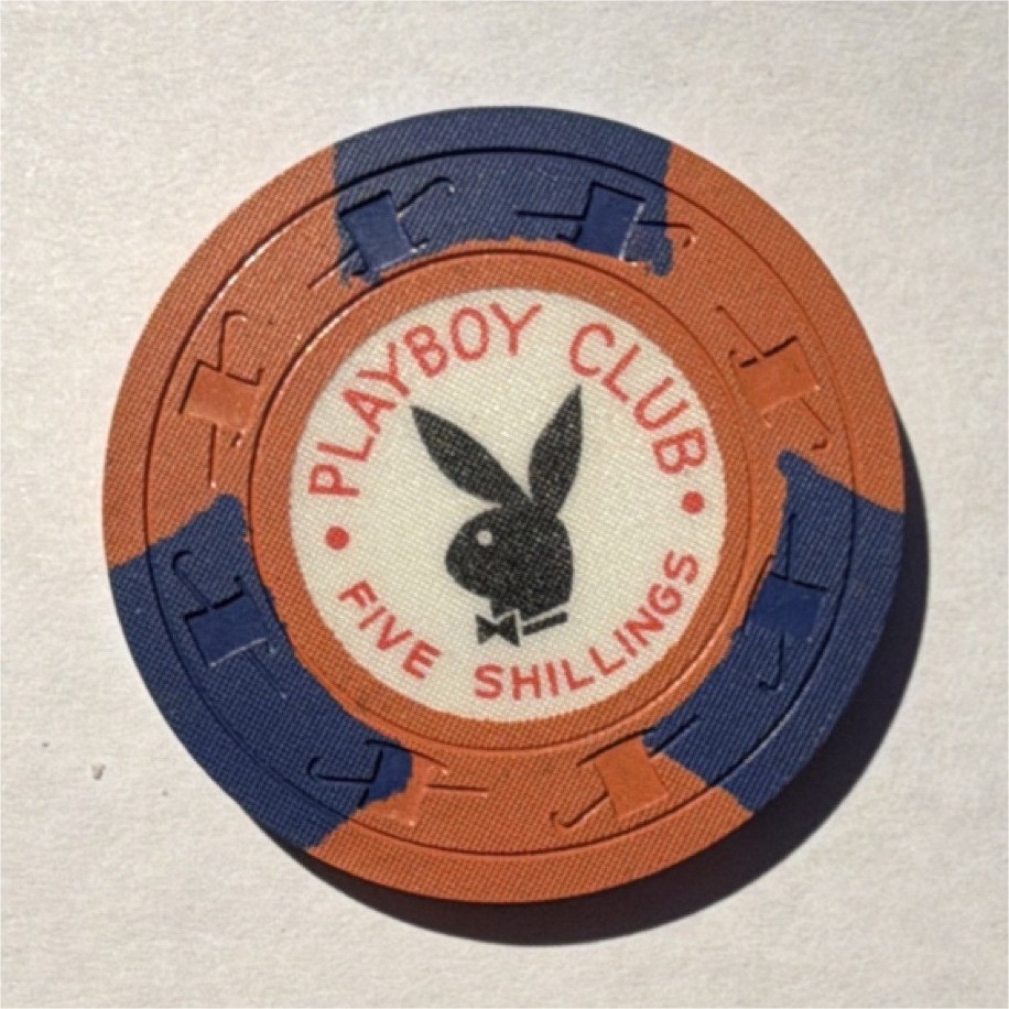 Playboy Club London Casino Chip 5/- Five Shillings Orange & Blue