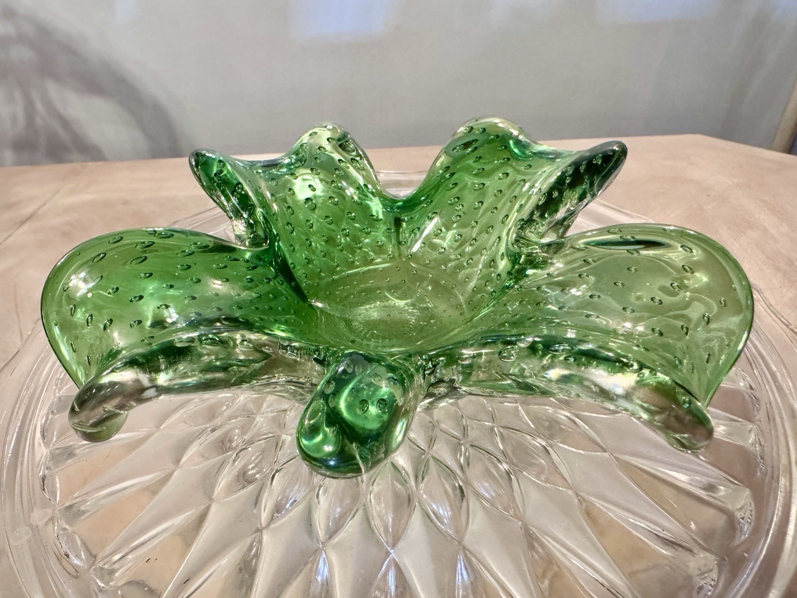 Vintage 1950s Mid Century Modern Murano Italy Deep Emerald Green Bullicante