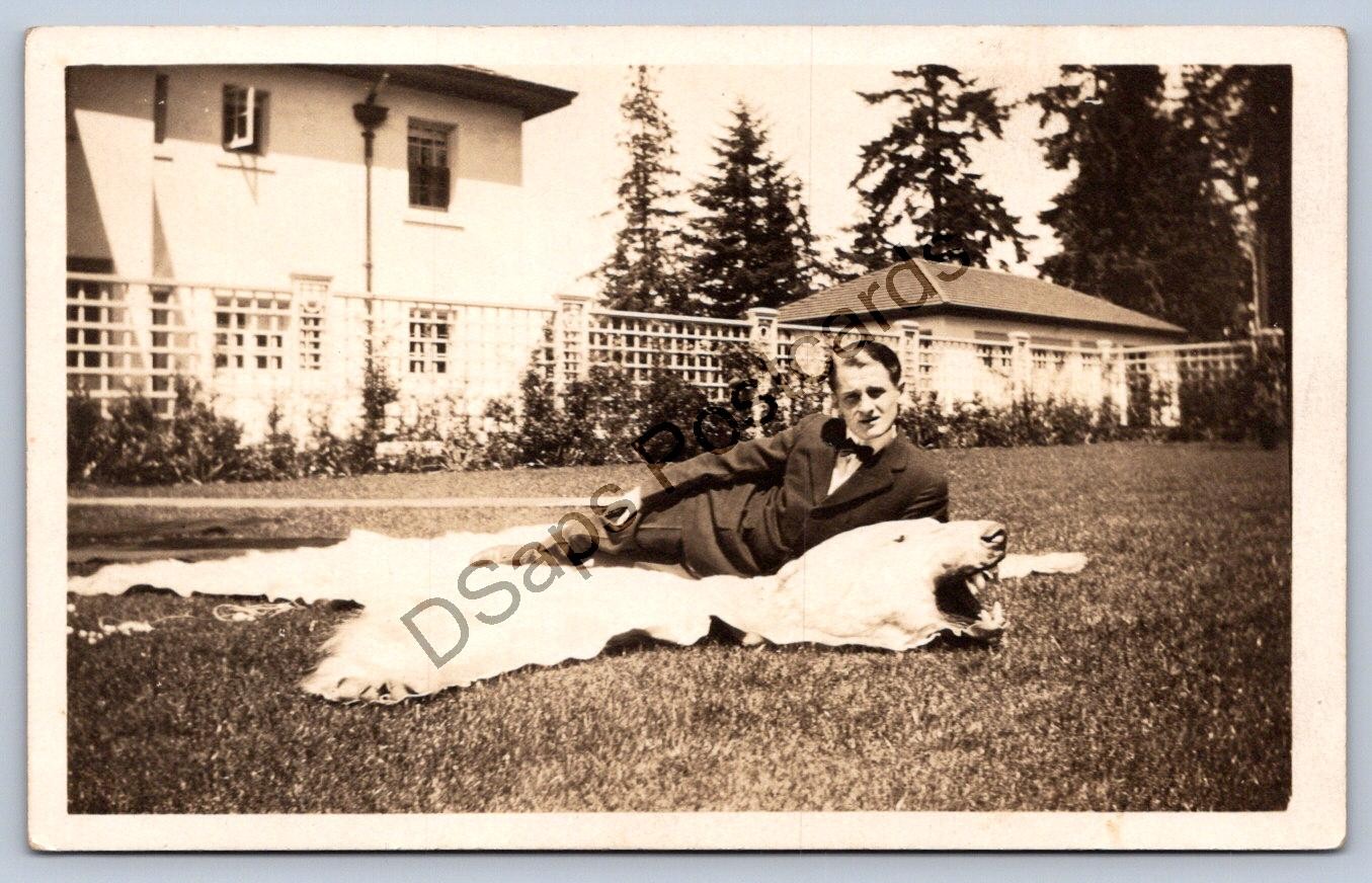 K65/ Shoreline Seattle Washington RPPC Postcard c1910 Boeing Home Bear Skin 180