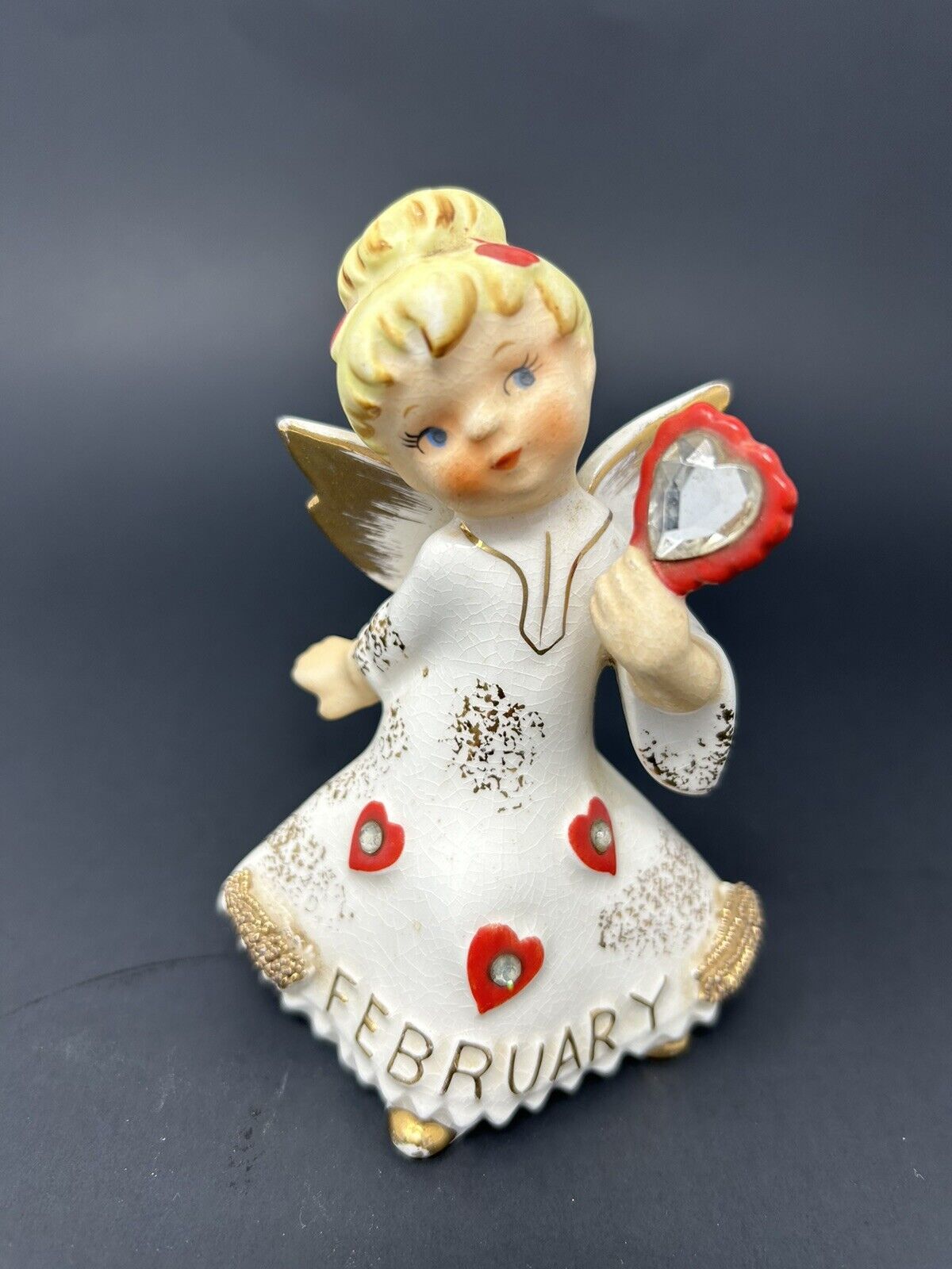 Vintage 1957 Lefton Angel of the Month Figurine February Valentines Girl Japan