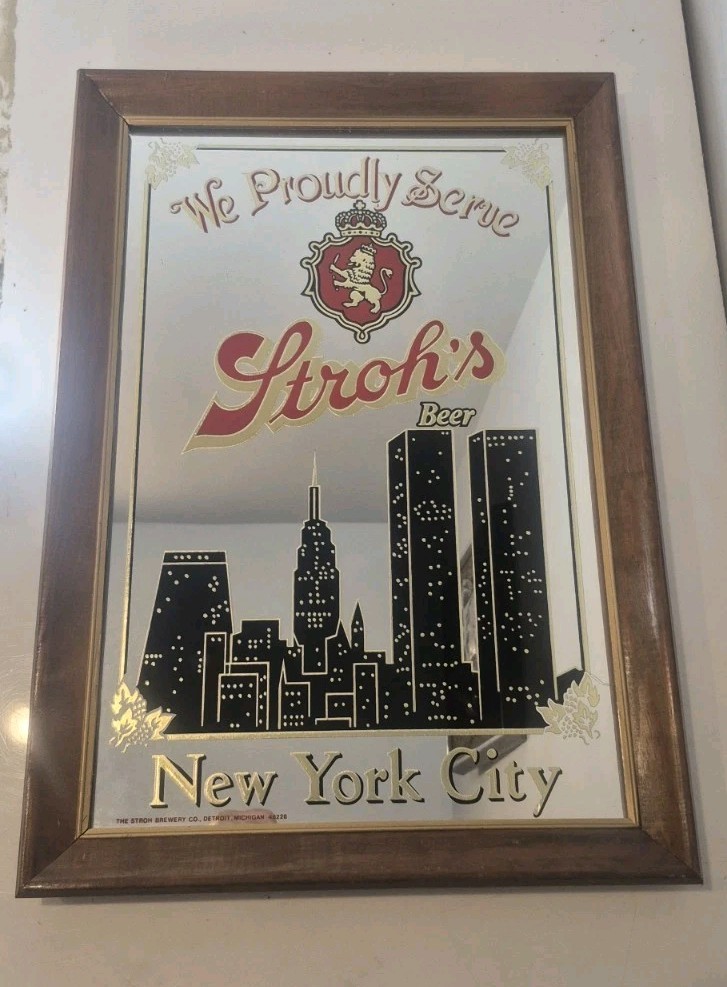 Vtg Stroh\'s Beer New York City World Trade Center Twin Towers 21x15 Mirror Sign