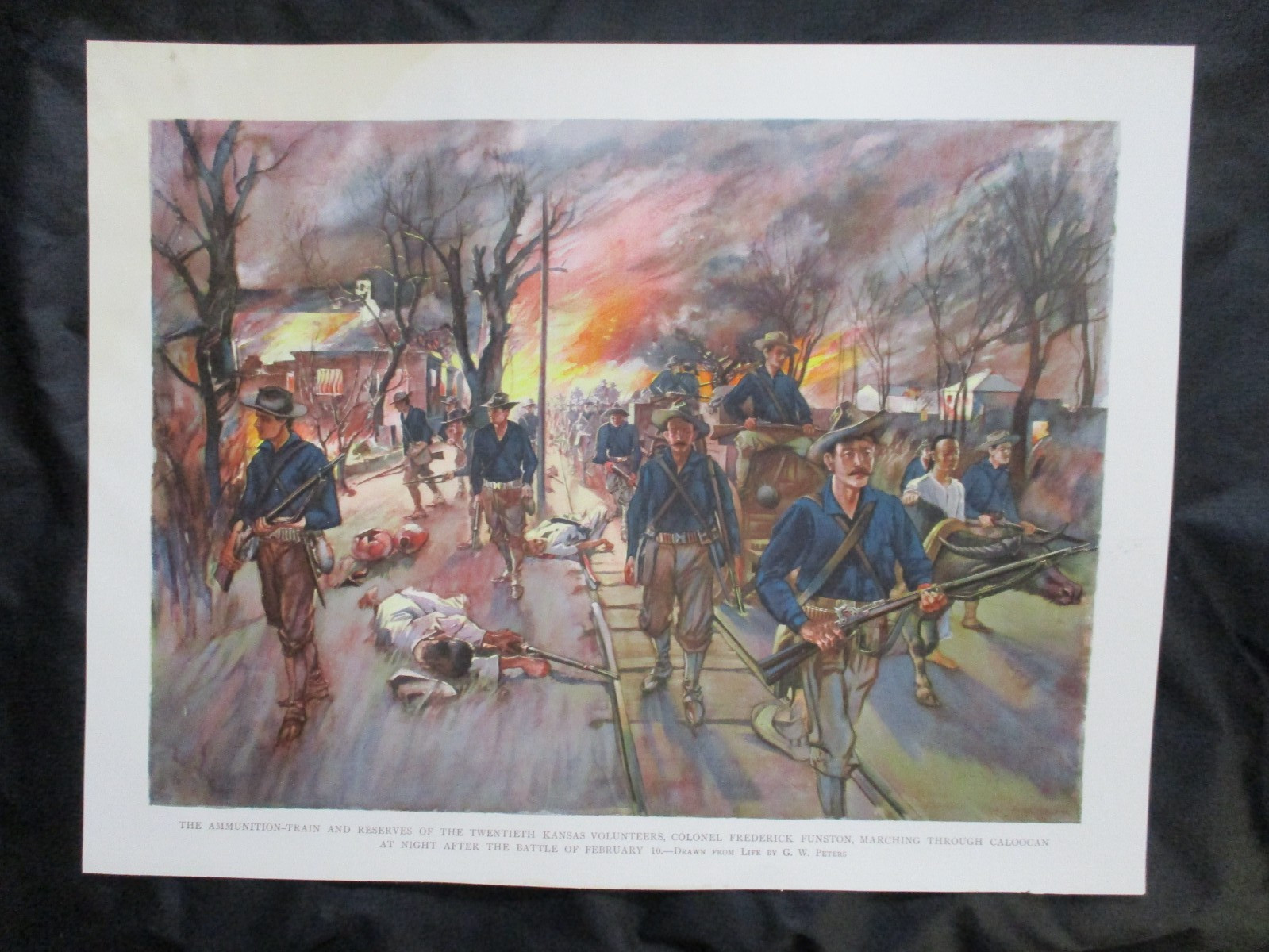 1899 Spanish American War Print- 20th Kansas Volunteers, Col. Funston, Caloocan