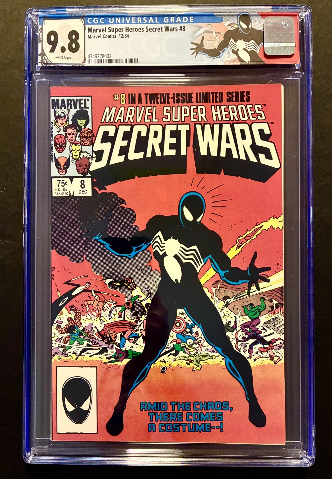 Marvel Super Heroes Secret Wars #8 1984, CGC 9.8 white pages CUSTOM LABEL Venom