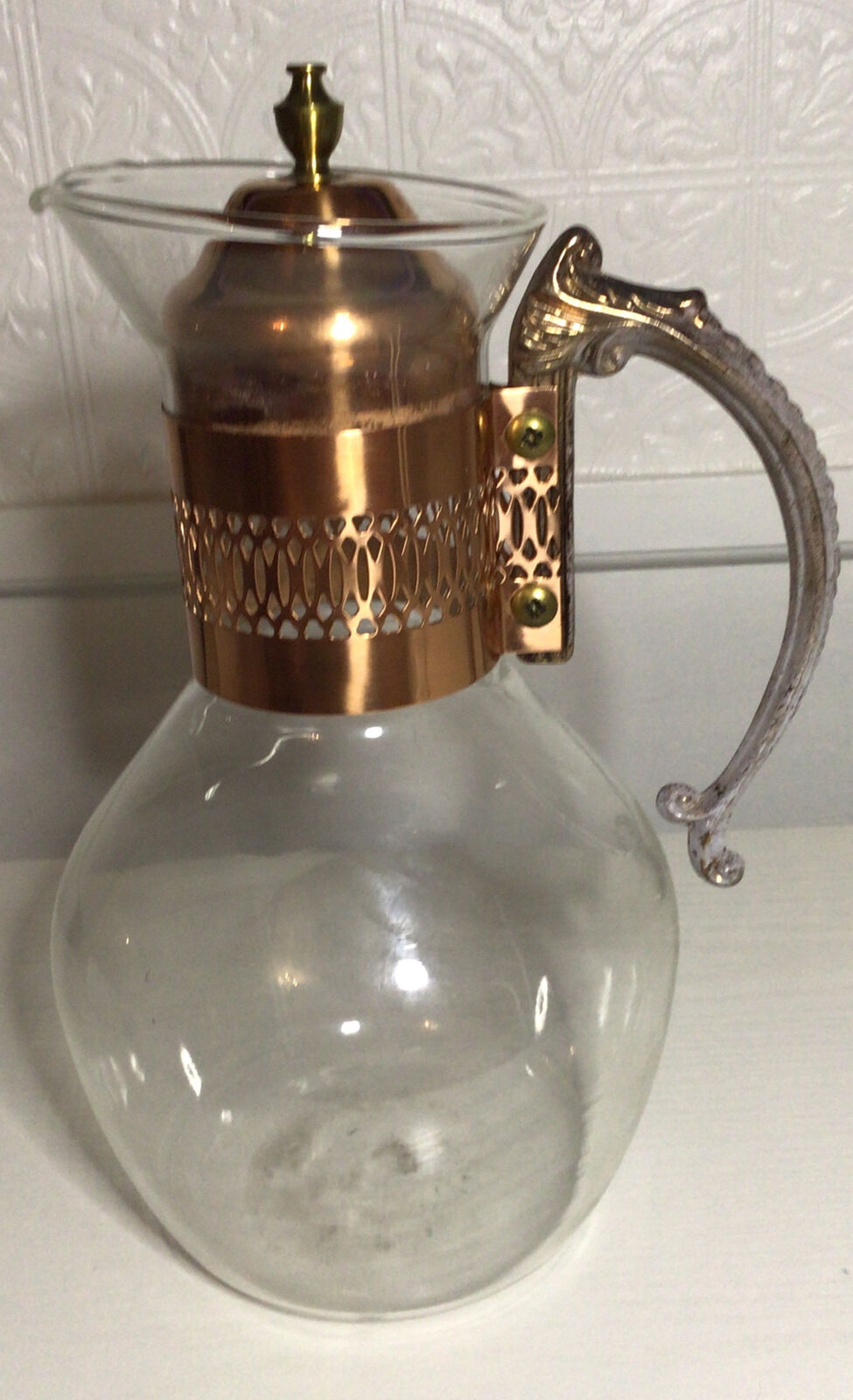 Vintage MCM Corning Copper Glass Carafe Coffee Server (no base) 