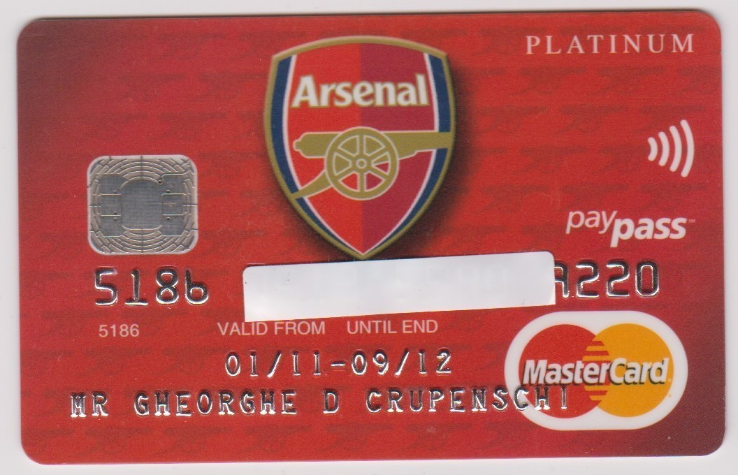 ARSENAL Football Club- MBNA Vintage ENGLAND Football Mastercard -Expired 09/2012 ARSENAL Football Club- MBNA Vintage ENGLAND Football Mastercard -Expired 09/2012