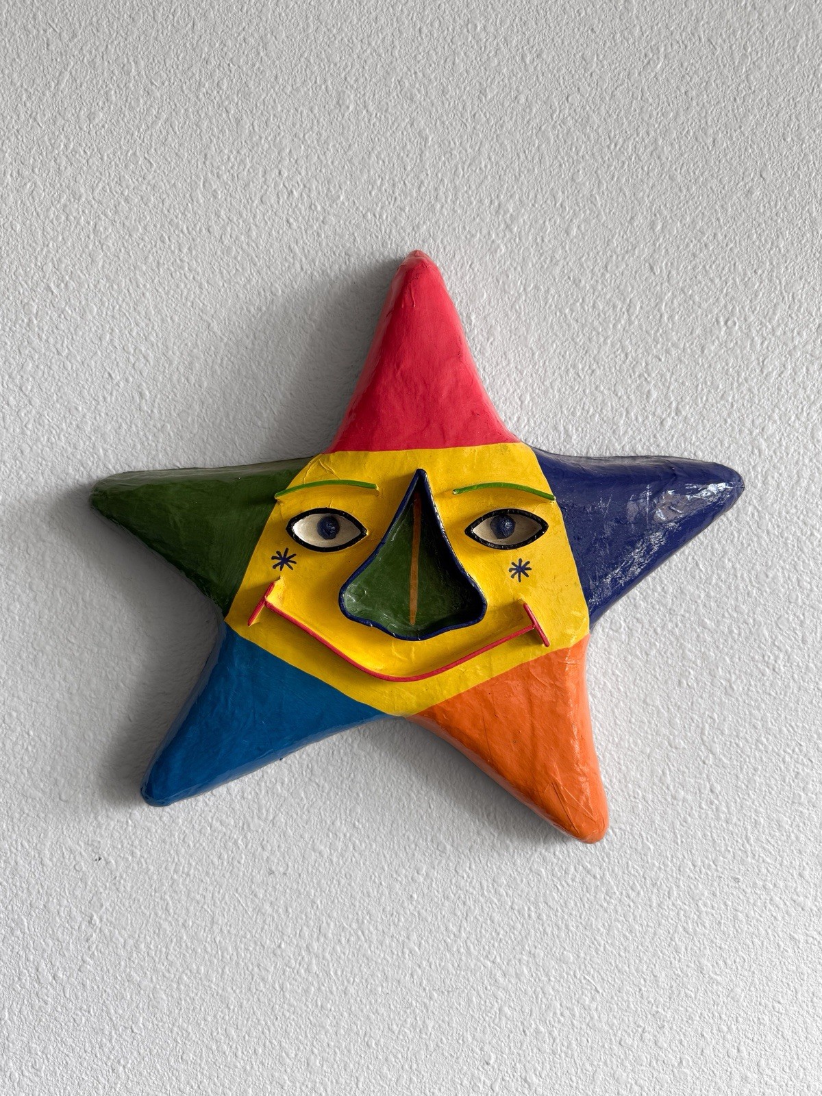 Gina Truex Signed Folk Art Hand Painted Paper Mache Star Face Mask Wall Art