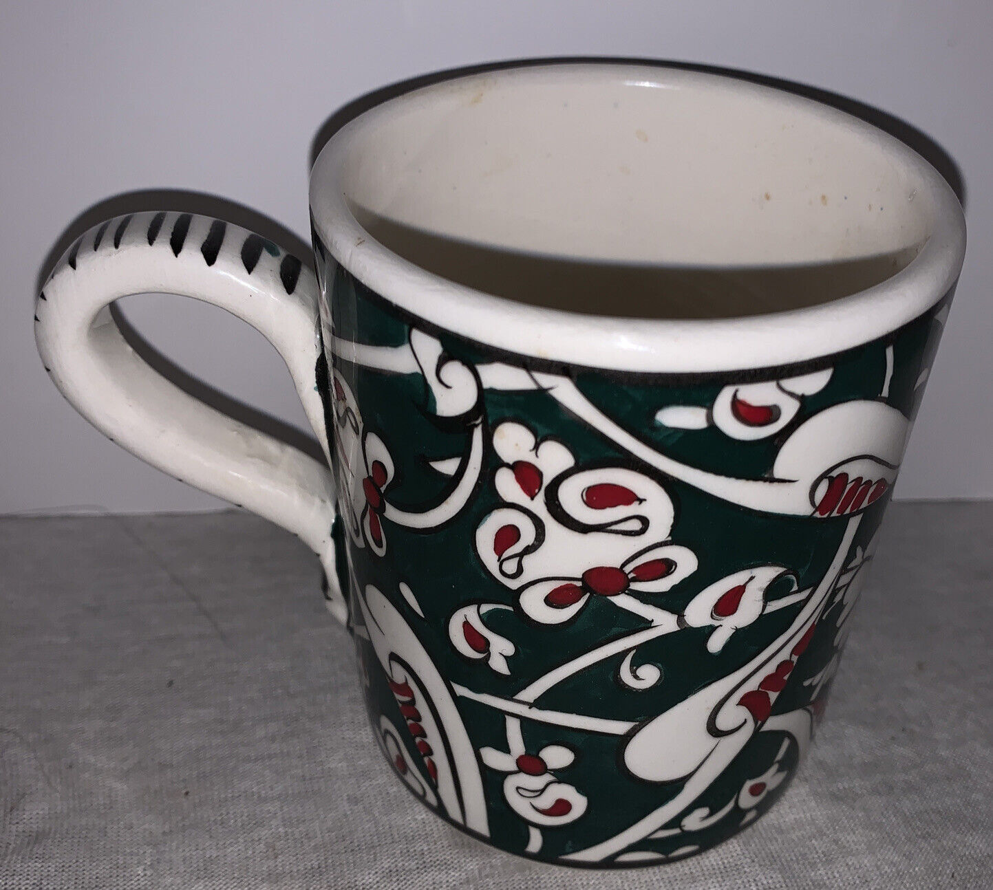 Handmade Ceramic Mug Iznik Green Red Hand Painted