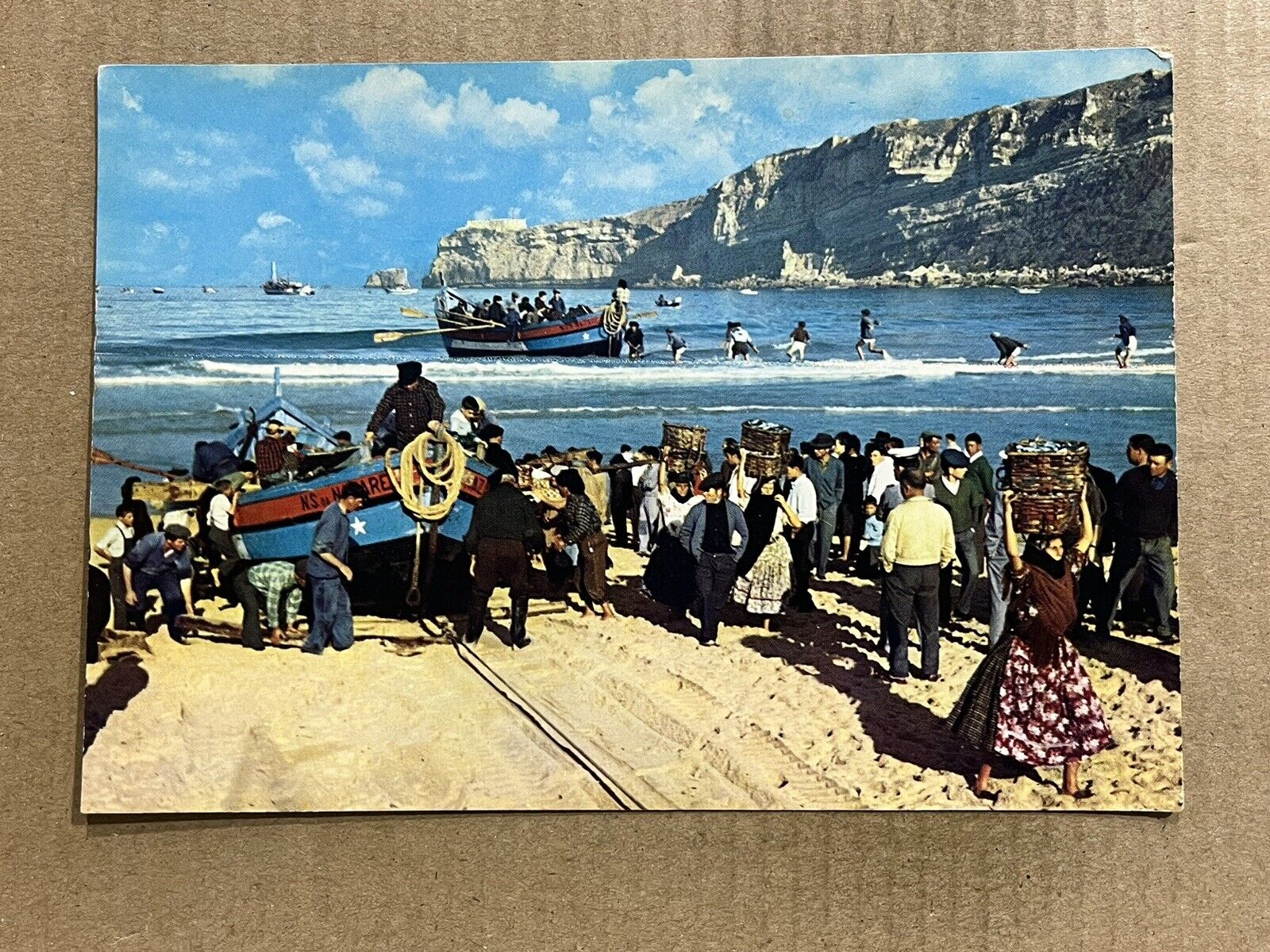 Postcard Nazare Portugal Fishing Boat Beach Vintage PC
