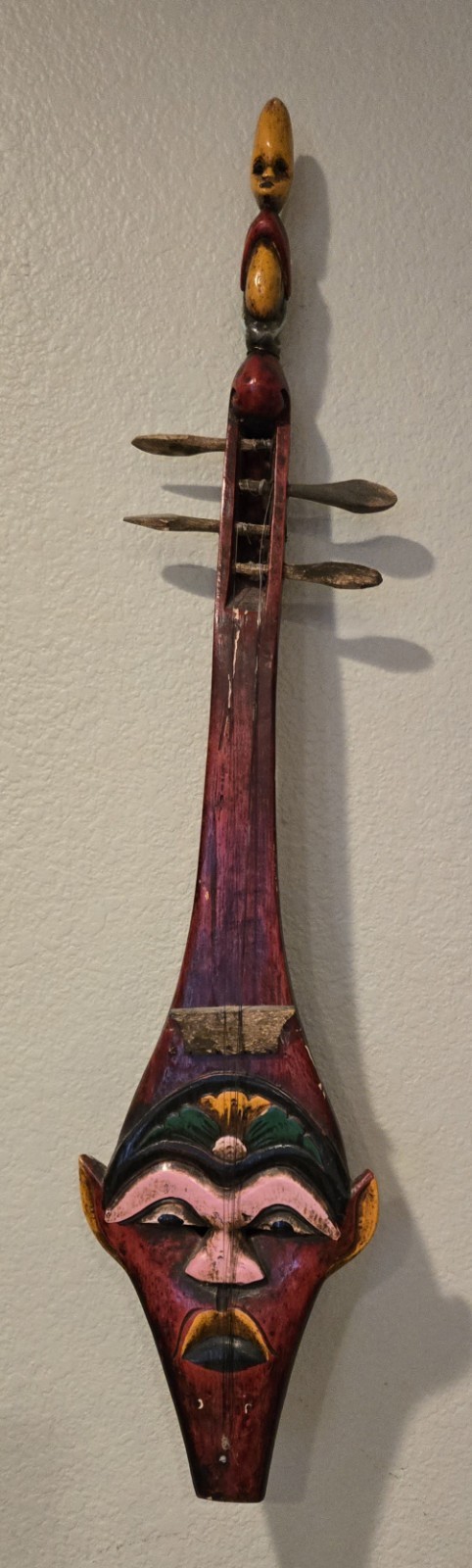 Antique Lute Hasapi Indonesian Instrument Toba Batak Hand Carved Wood Face