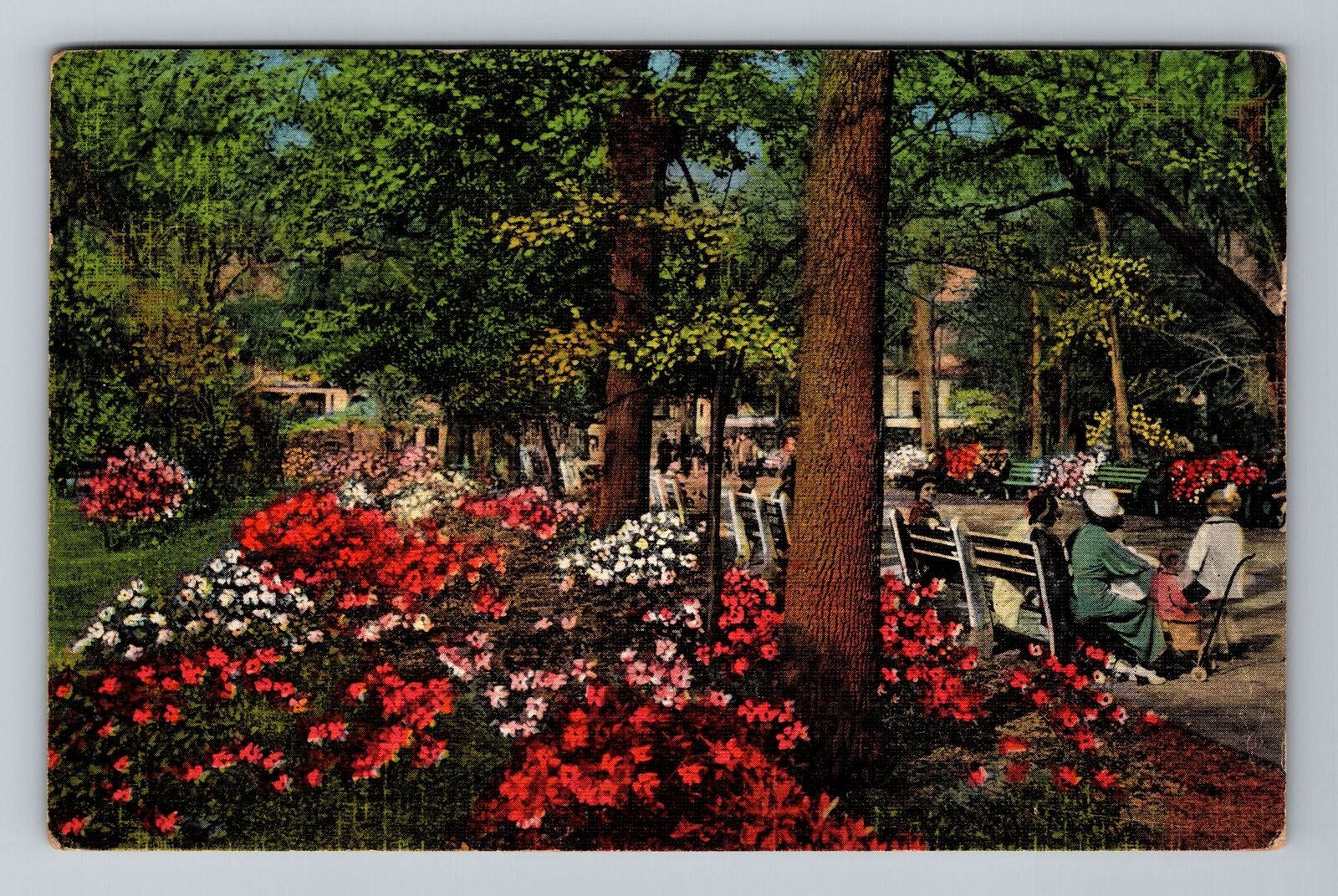 Savannah GA-Georgia, Forsythe Park, Fountain Vintage c1938 Souvenir Postcard