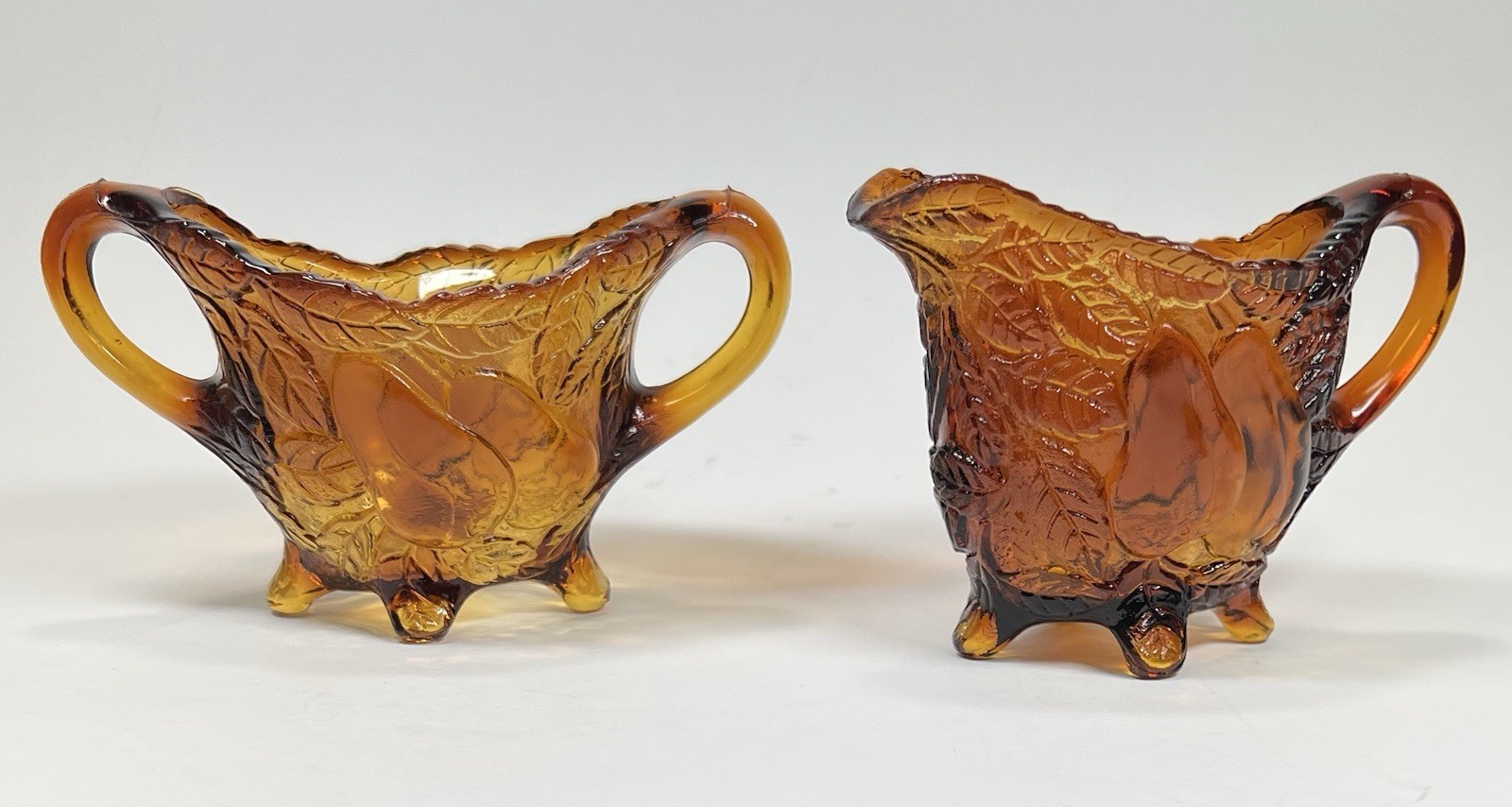 Vintage Tiara Indiana Glass Amber Open Sugar And Creamer Set Sweet Pear Pattern