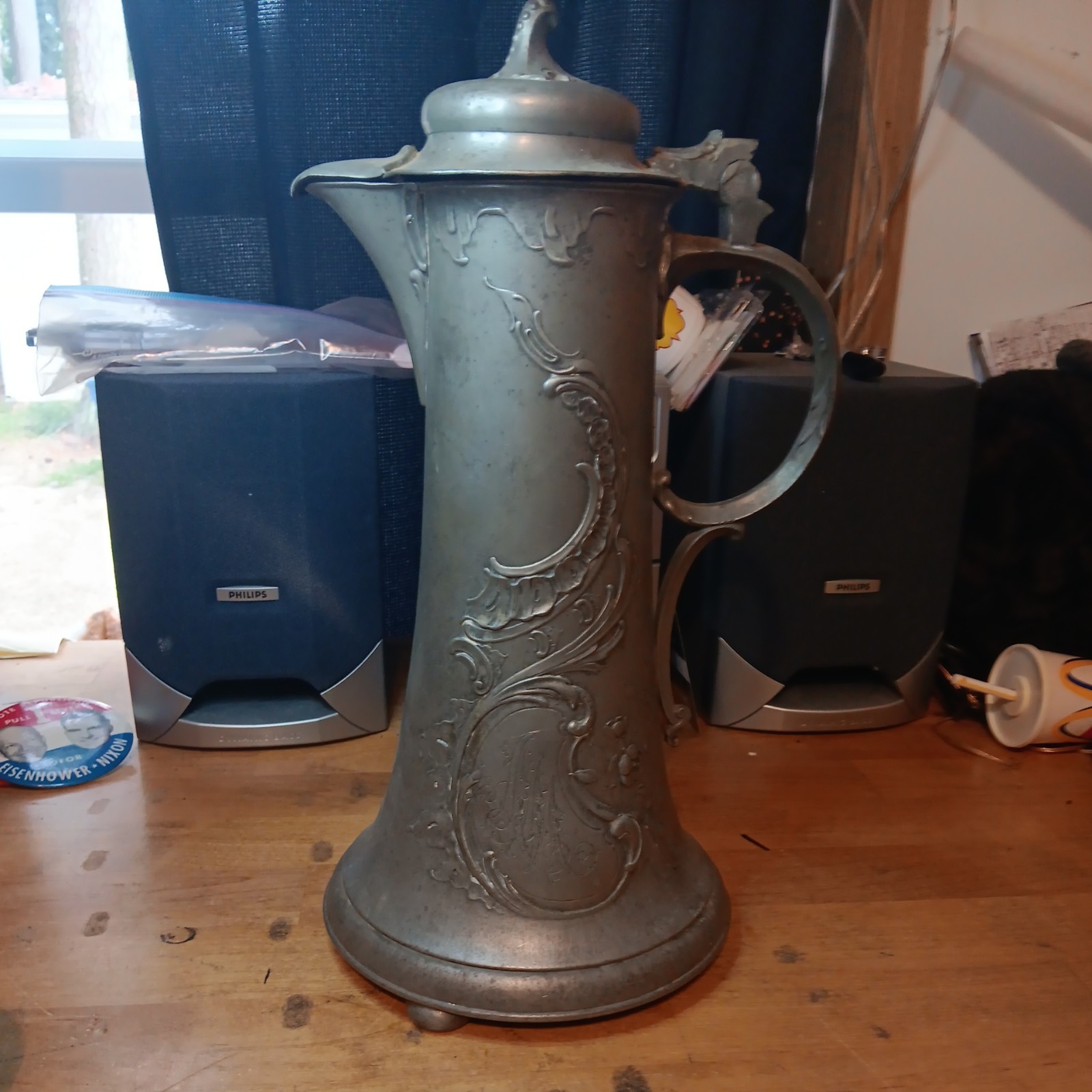 RARE ANTIQUE Kayserzinn #4060 Pewter 2 Liter Jugenstil Art Nouveau Server Stein