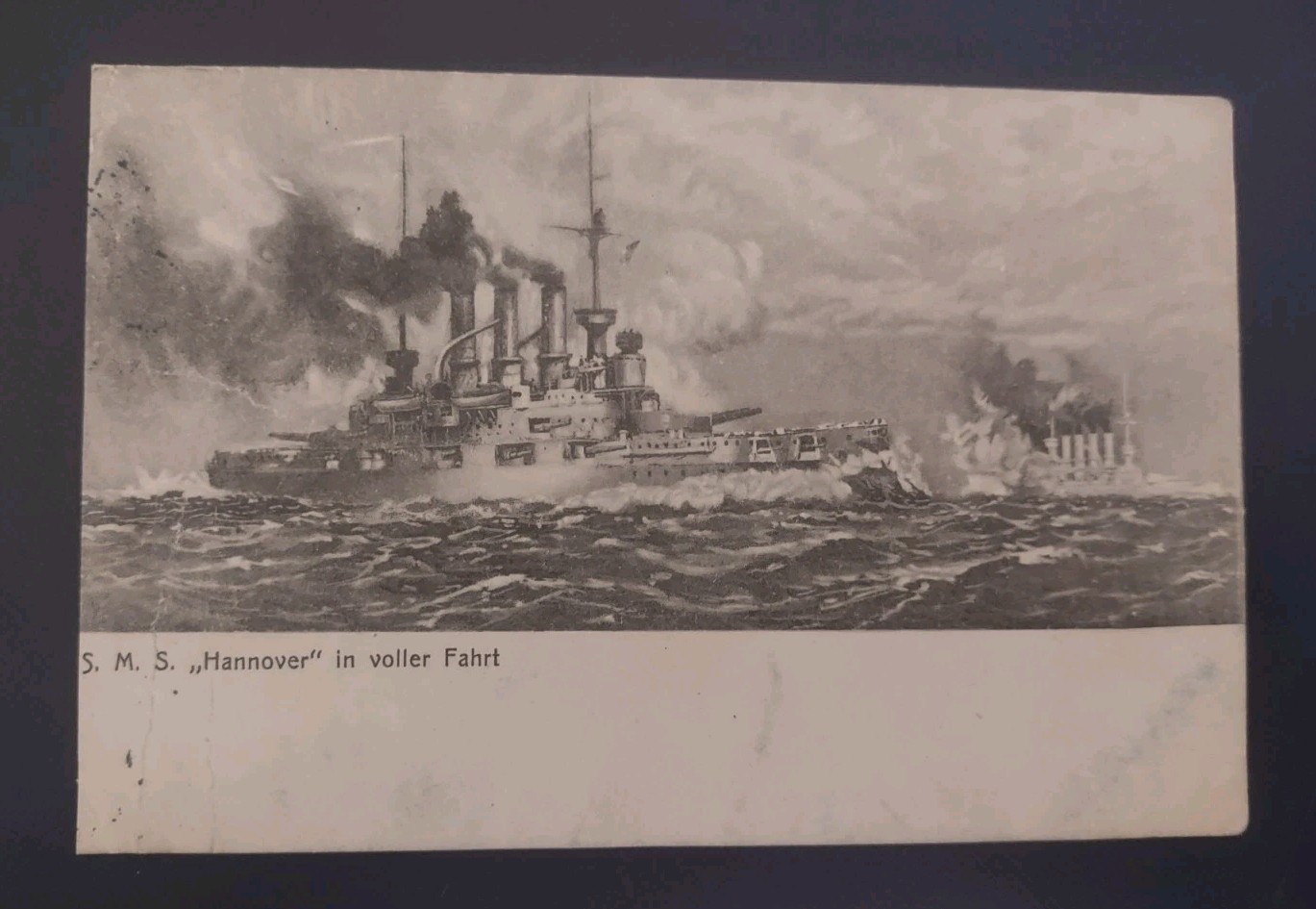 1914 S.M.S. Hannover In Voller Fahrt German Navy Ship Postcard Germany Feldpost 