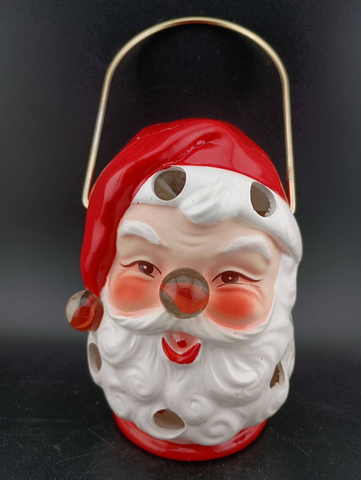 RARE Vintage Santa Head Fairy Lamp Holder Tea Light Inarco Japan MCM Ceramic