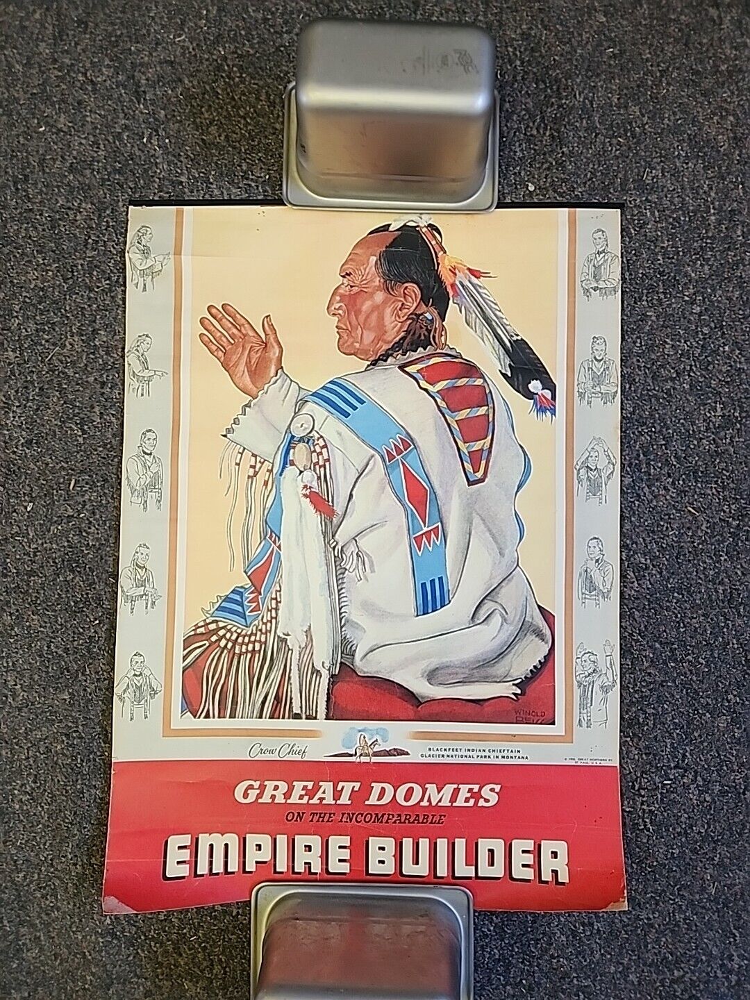Original Vtg Poster Empire Builder Train Crow Chief Blackfeet Indian Montana 
