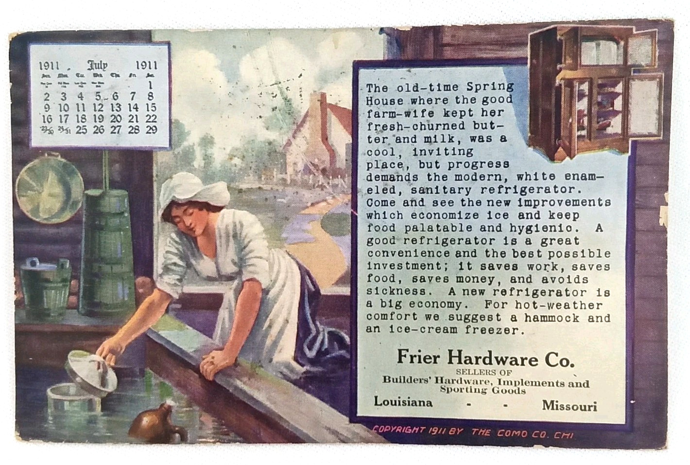 Antique 1911 Advertising Postcard With Calendar Frier Hardware Co Louisiana MO