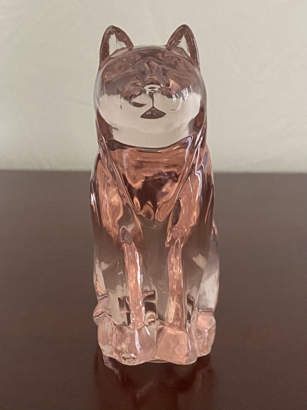 Vintage clear pink glass sitting cat figurine Fenton style 4” tall translucent