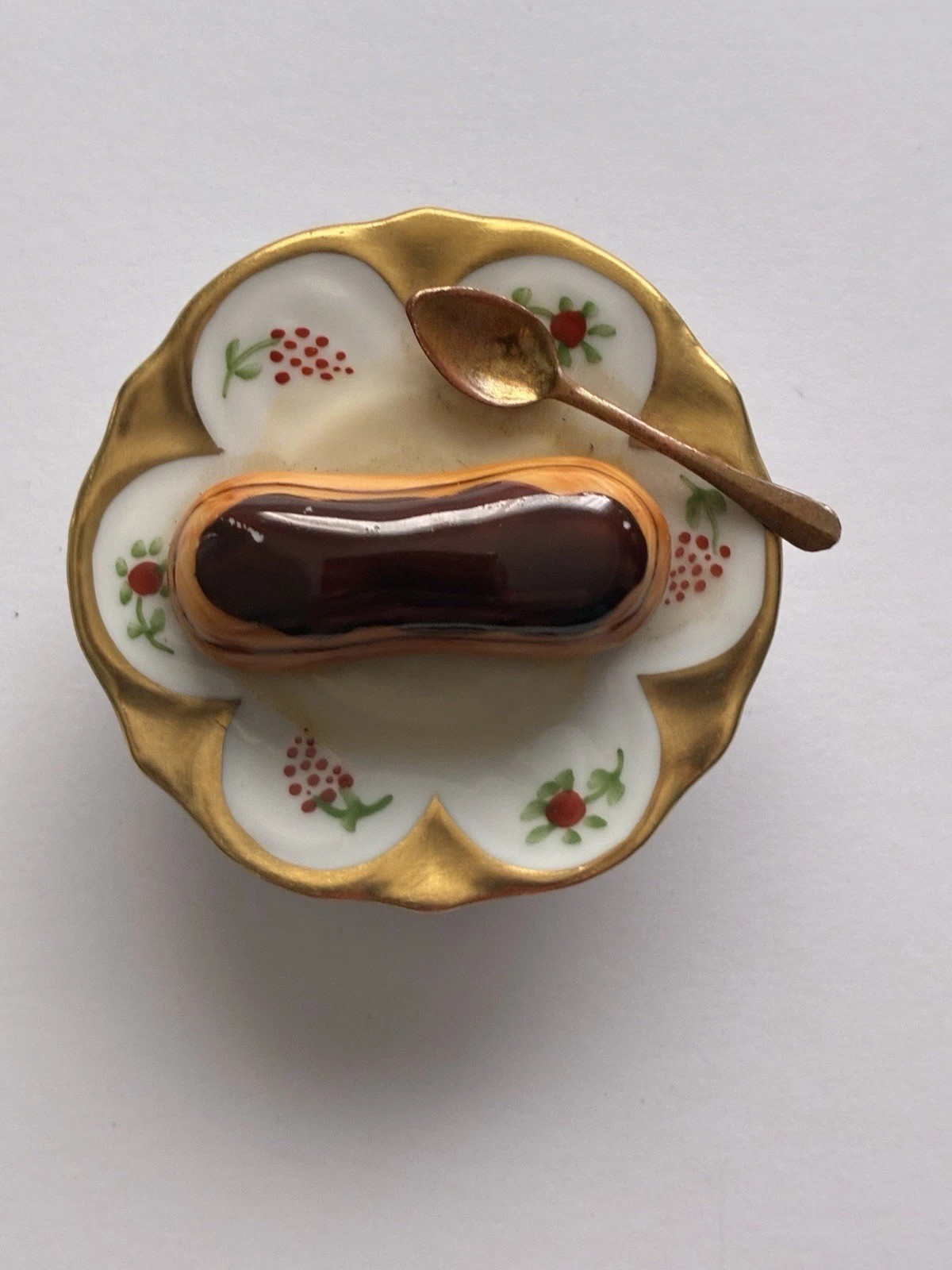 Limoges France Peint Main Chocolate Eclair Dessert Plate Porcelain Trinket Box Limoges France Peint Main Chocolate Eclair Dessert Plate Porcelain Trinket Box