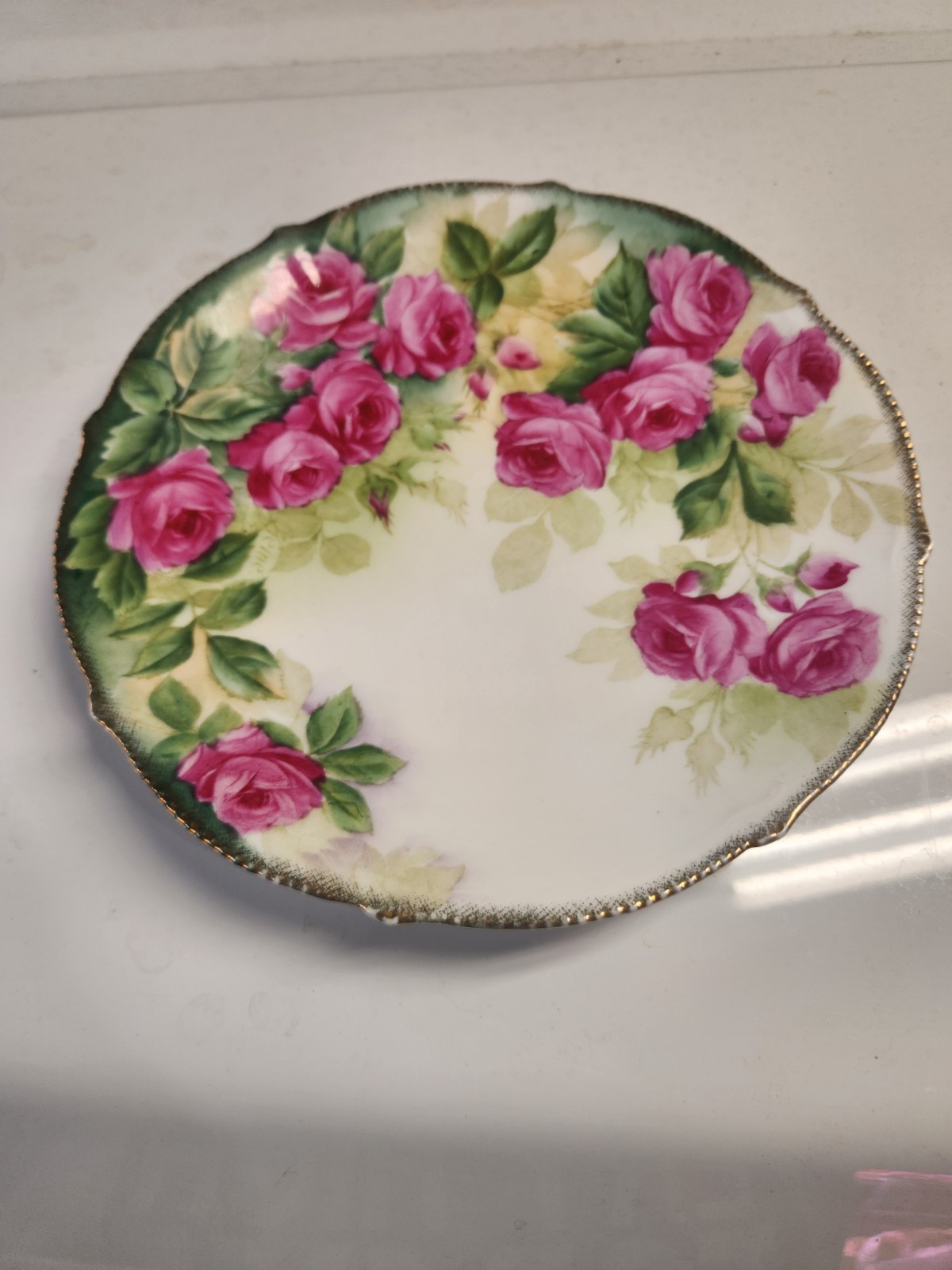 ANTIQUE BAVARIAN HAND PAINTED SALAD PLATE C.HEINE CRIMSON RAMBLER SERVING...