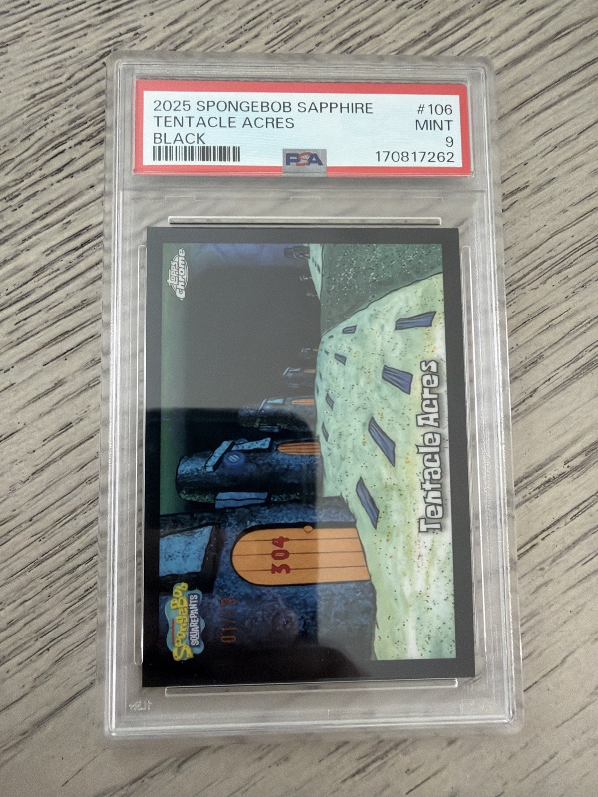 2025 Topps Chrome SpongeBob Tentacle Acres #106 Black Sapphire ALPHA PSA 9 POP 1