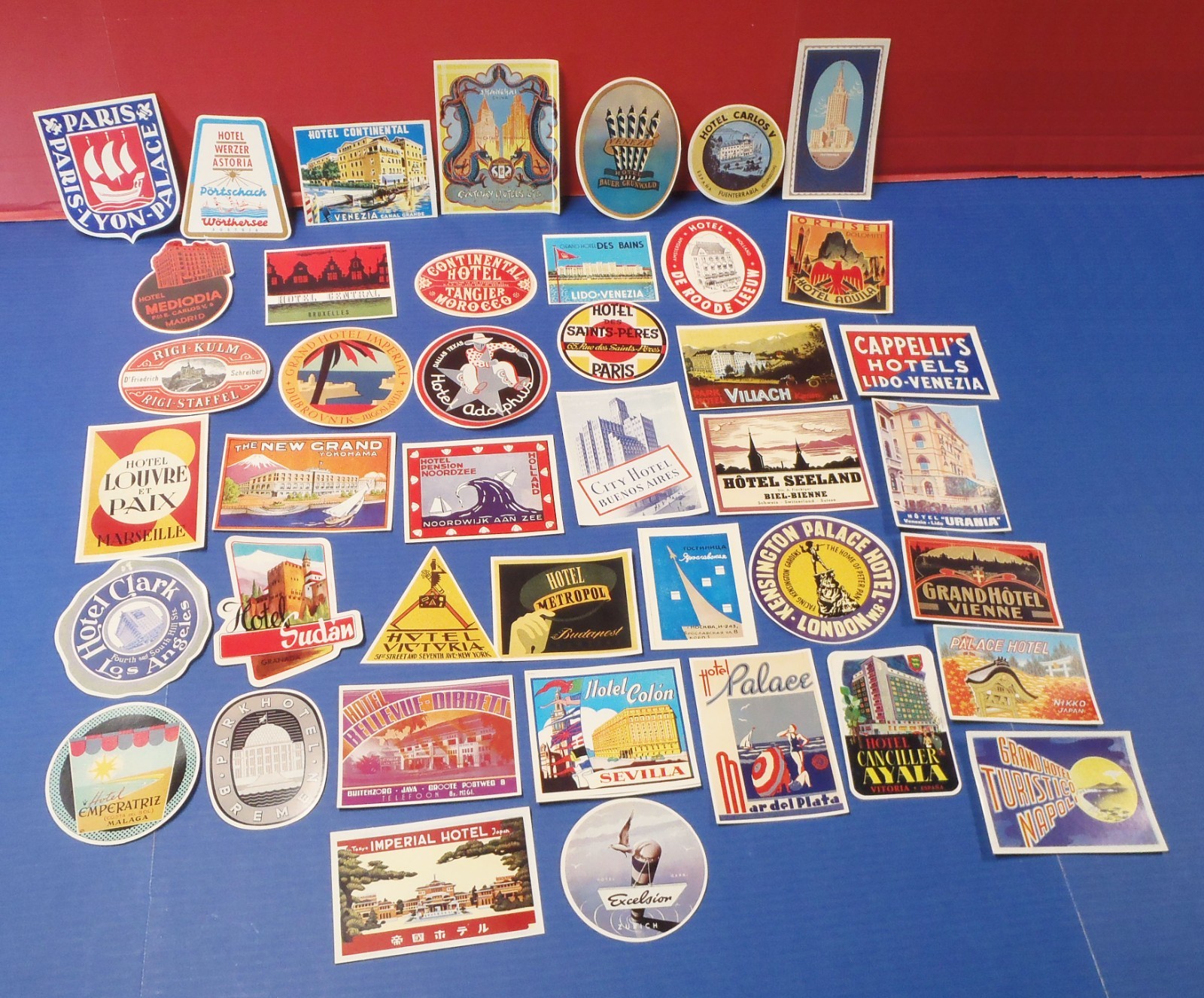 World Grand Hotel Luggage Labels • 42 Reprint Repro Self Adhesive Stickers _zp