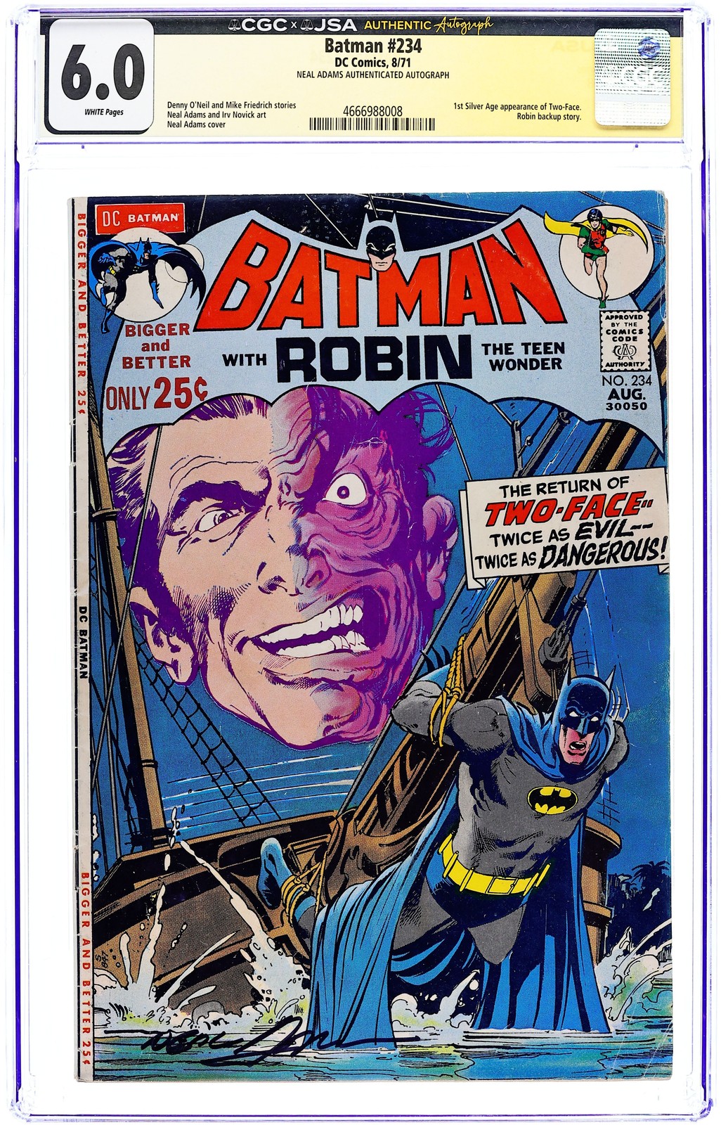 Batman #234 CGC 6.0 JSA Adams 1971 4666988008 1st Silver Age app. Two Face