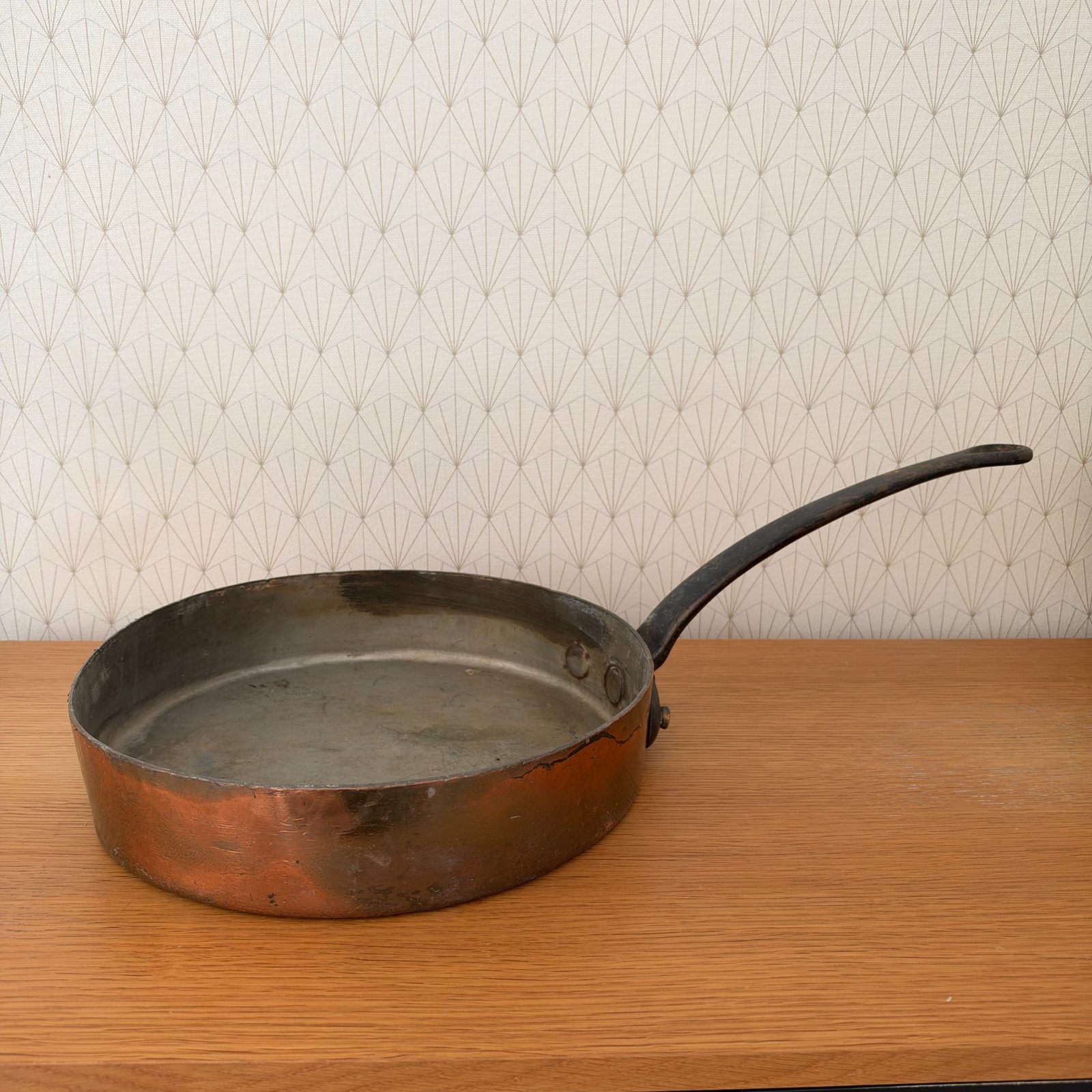 Antique French Copper Saute Pan Iron Handle Large 34cm Restore 20102624