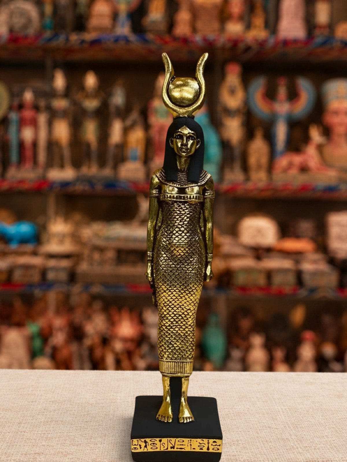 Golden Egyptian Goddess of Love Hathor Statue Hand Made in Egypt