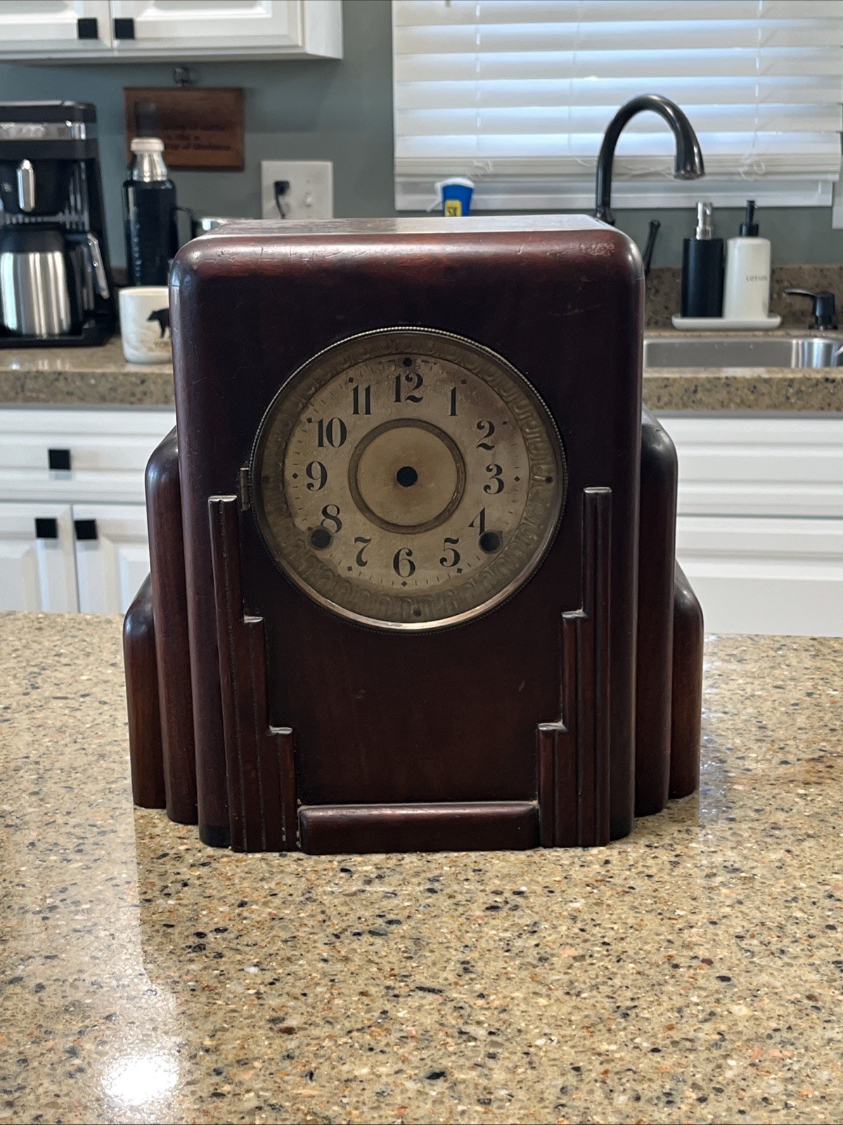 Vintage Art Deco Skyscraper Mantel Clock Wood Case W/  Dial Glass Bezel -empty