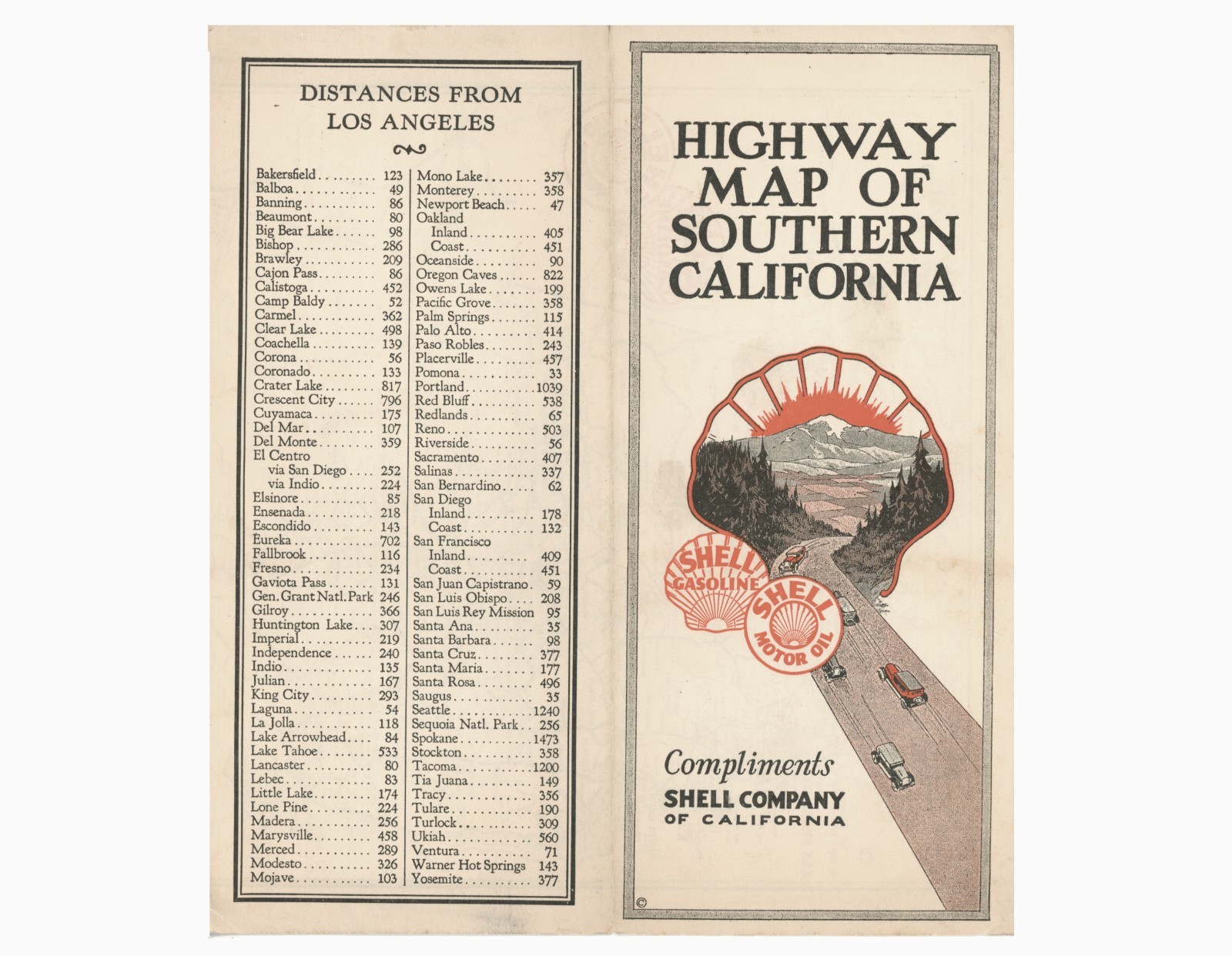 Vintage 1927 Southern California Road Map – Shell Oil Co.