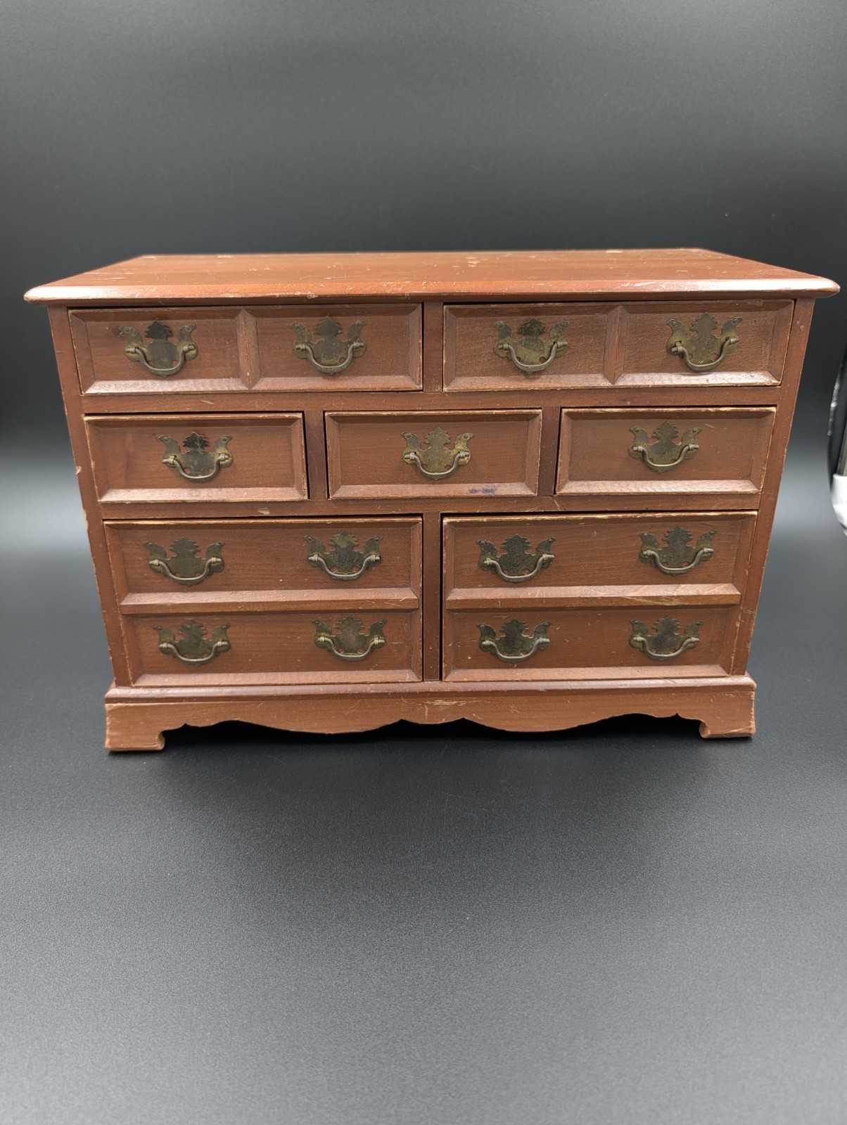 Vintage Wooden Tabletop Jewelry Chest without Mirror 7 Drawers  Japan Mele