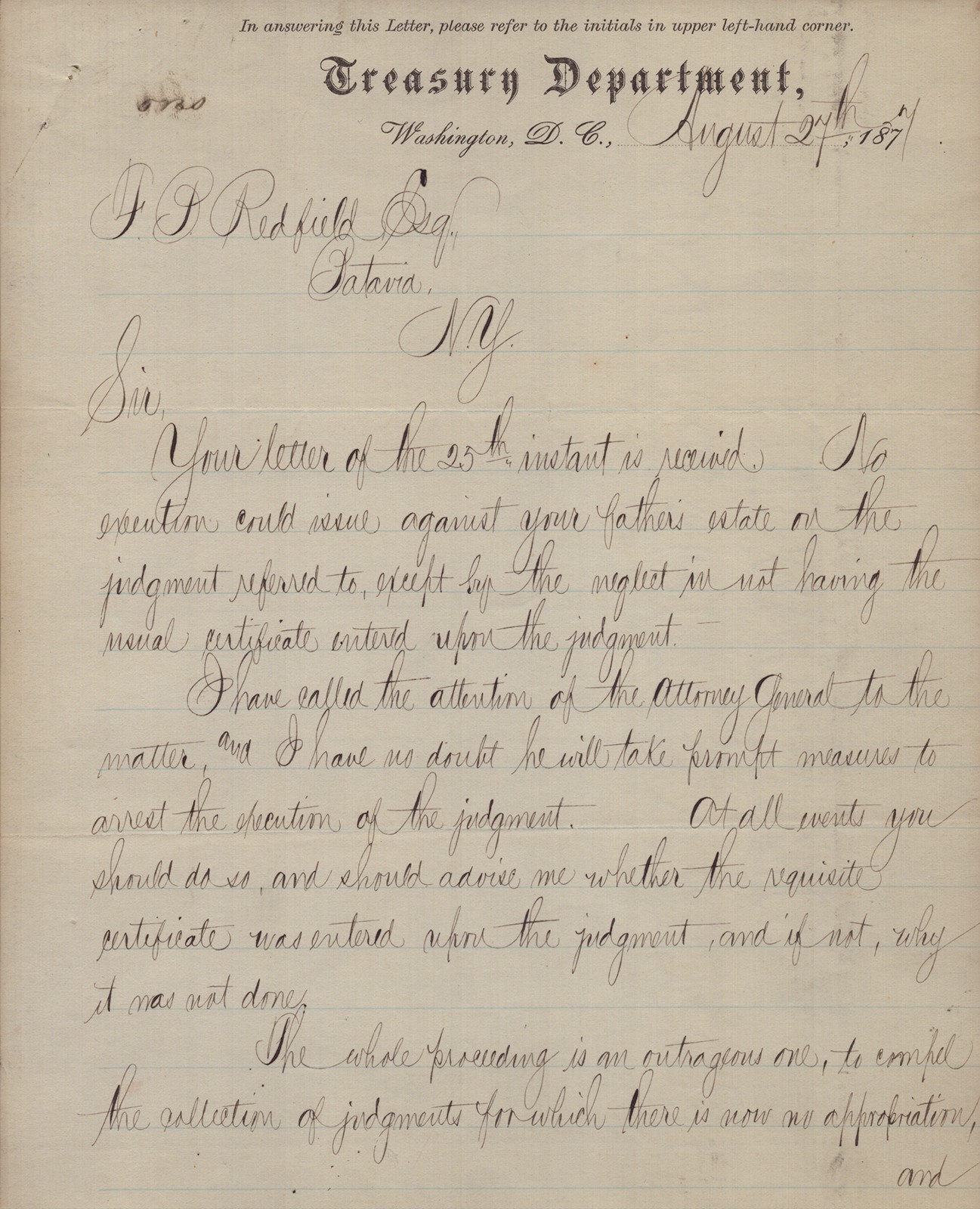 JOHN SHERMAN - MANUSCRIPT LETTER SIGNED 08/27/1877