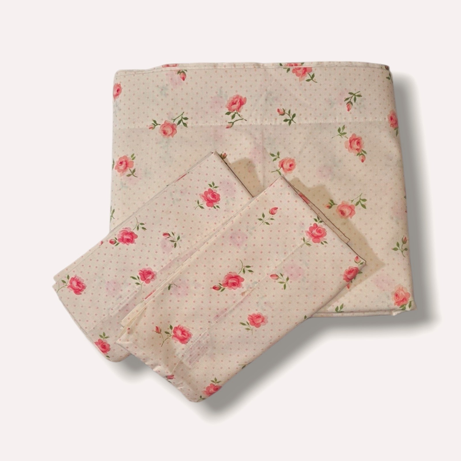 Cannon Monticello Rose Dream Full Flat Sheet Pillowcases Vintage Cottagecore 70s