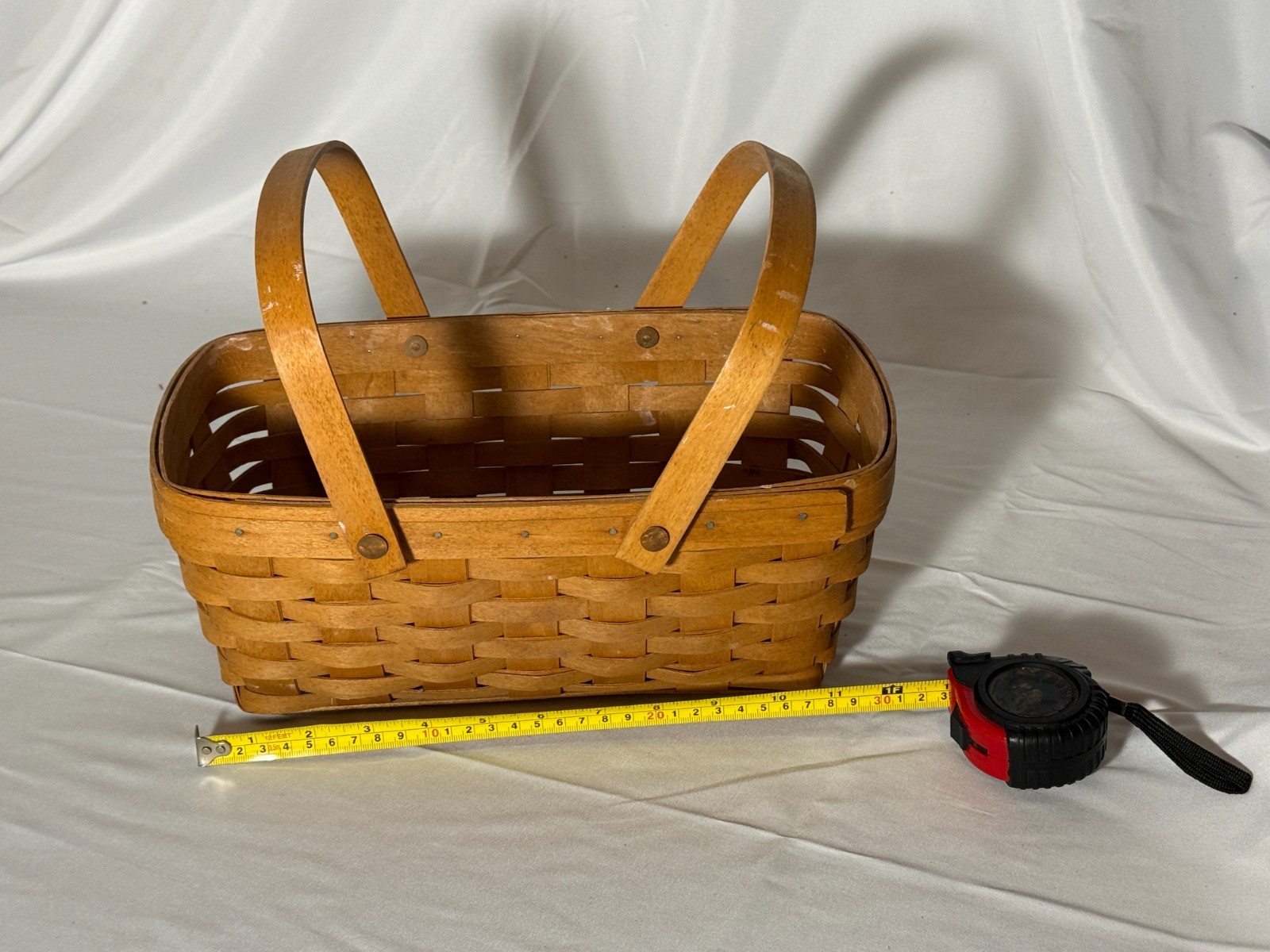 1991 Longaberger Rectangular Basket Double Swing Handles Handwoven Dresden Ohio