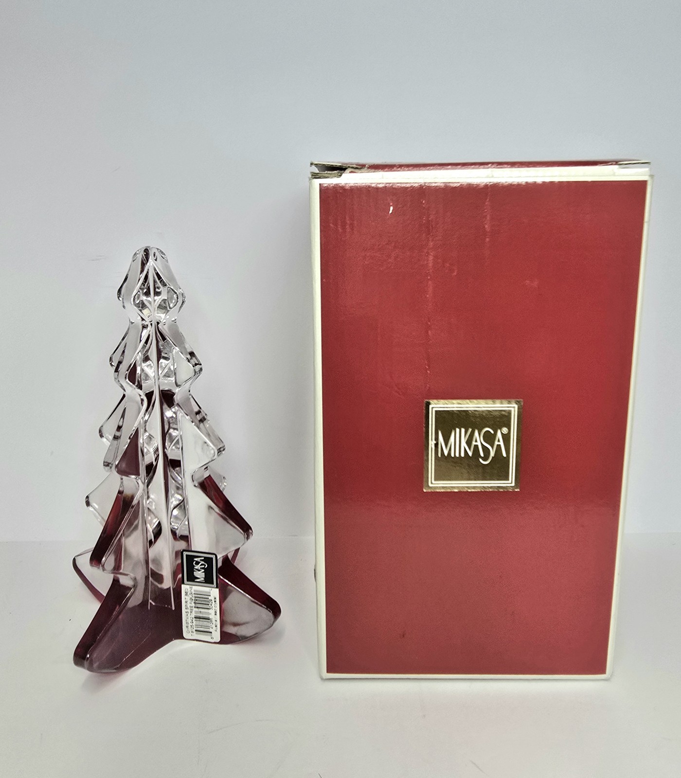 Vtg Mikasa Crystal Holiday Christmas Tree Red Bottom Figurine w/Box.  2.4 Pounds