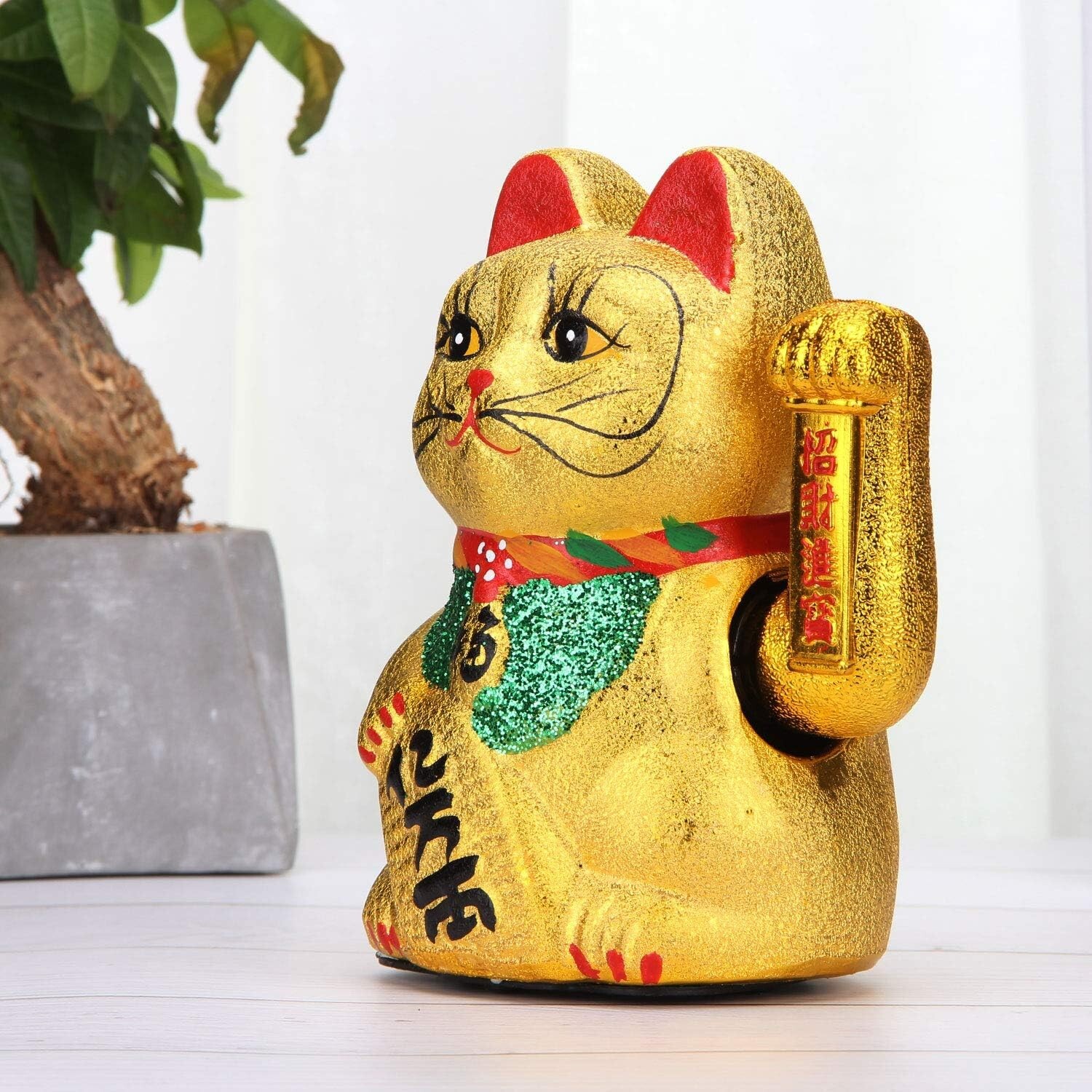 Feng Shui Maneki Neko Lucky Cat Waving Hand Wealth Lucky Cat Ceramic 7 Inches