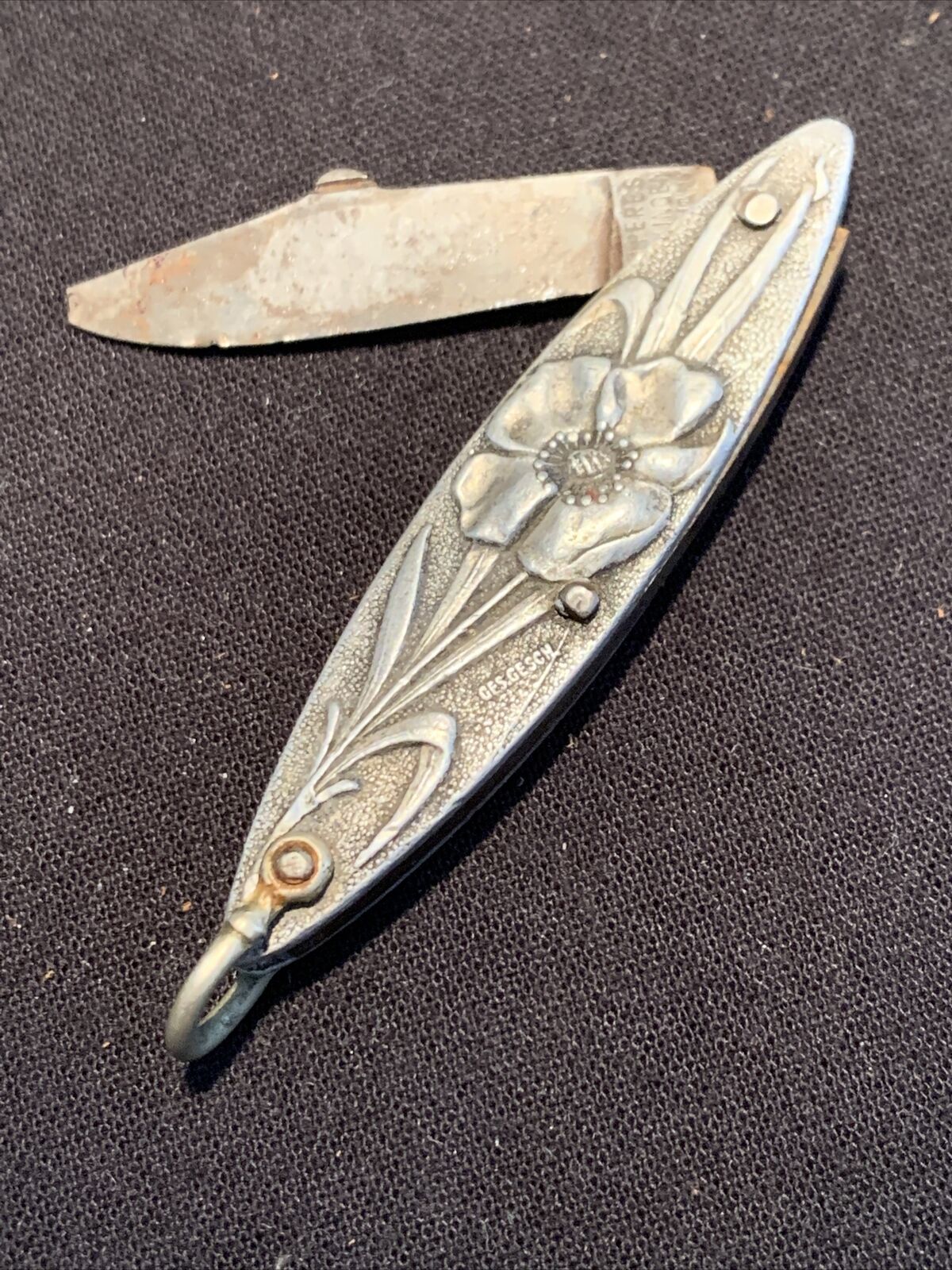 Antique D Peres Germany Embossed Aluminum Pocket Knife Early 1900s Ges. Gesch