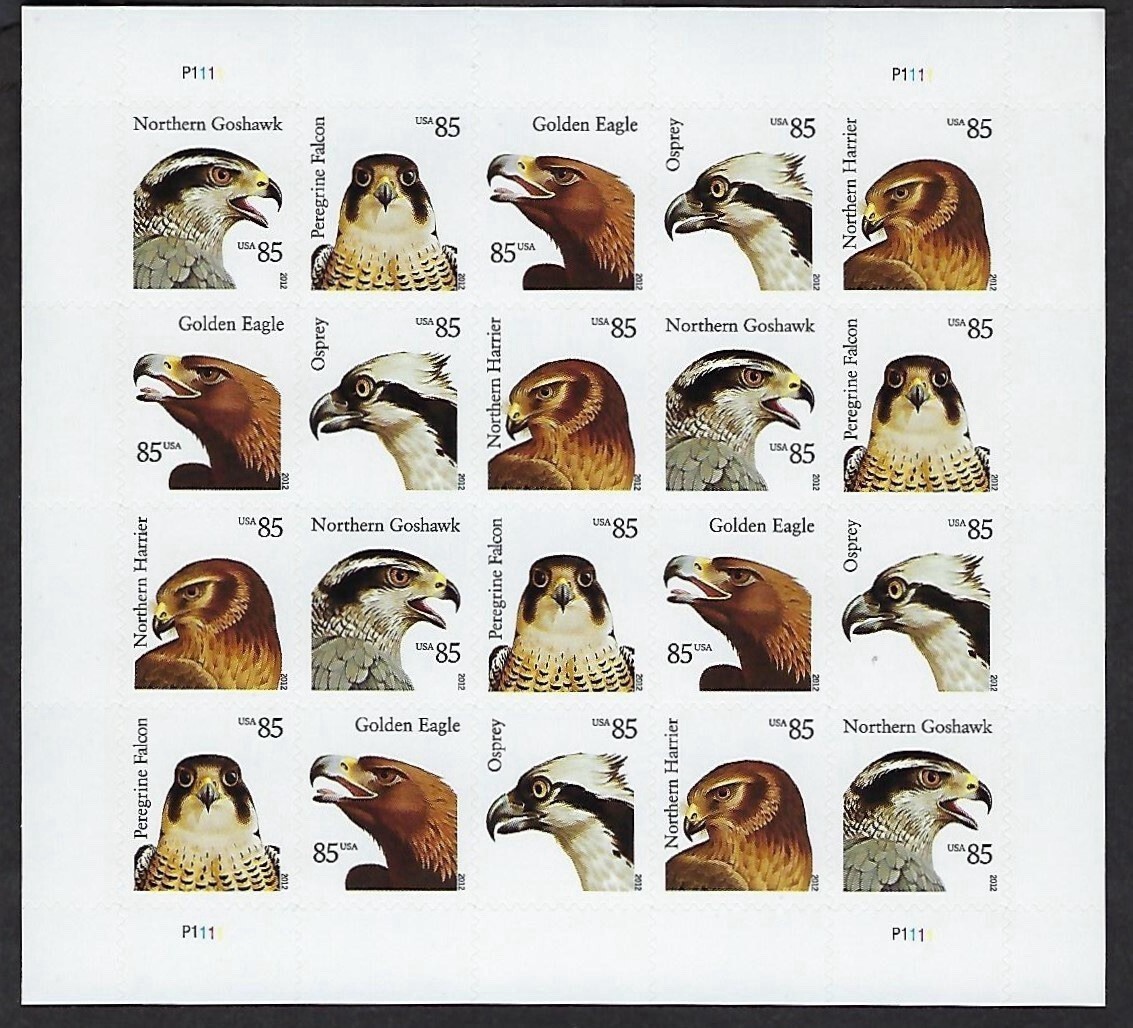 USPS BIRDS OF PREY SHEET OF 20 FIRST CLASS LETTER 85cent STAMPS