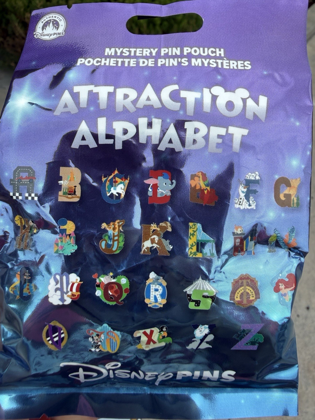 2026 Disney Parks Attraction Alphabet Mystery Pouch Pin bag - sealed - 5 pins