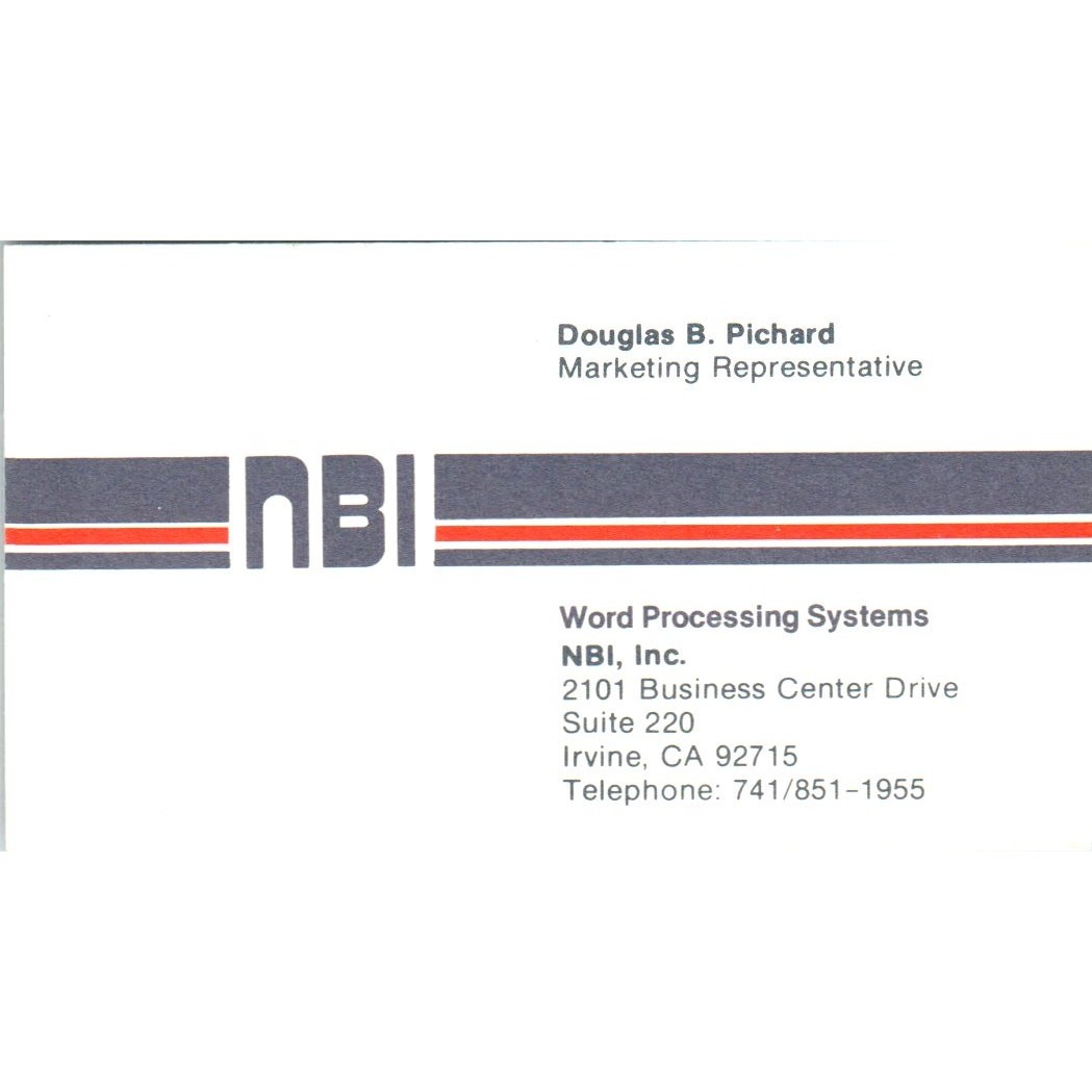 Douglas B. Pichard Word Processing Systems Irvine CA Vtg Business Card SE3-B3