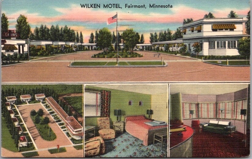 FAIRMONT, Minnesota Postcard WILKEN MOTEL Multi-View / Hwy 16 LINEN 1959 Cancel