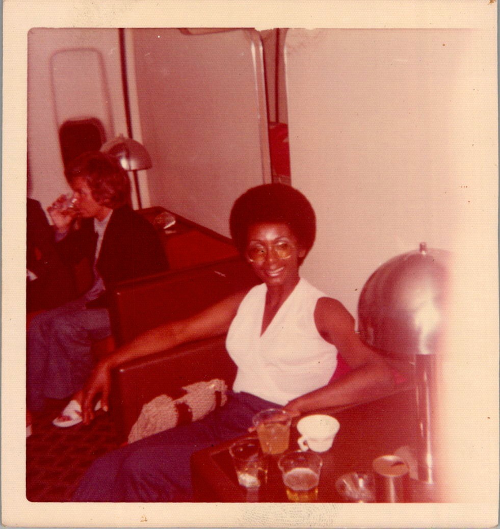 1970s Black Woman Afro Joy in Lounge Cabin Photograph Black Americana