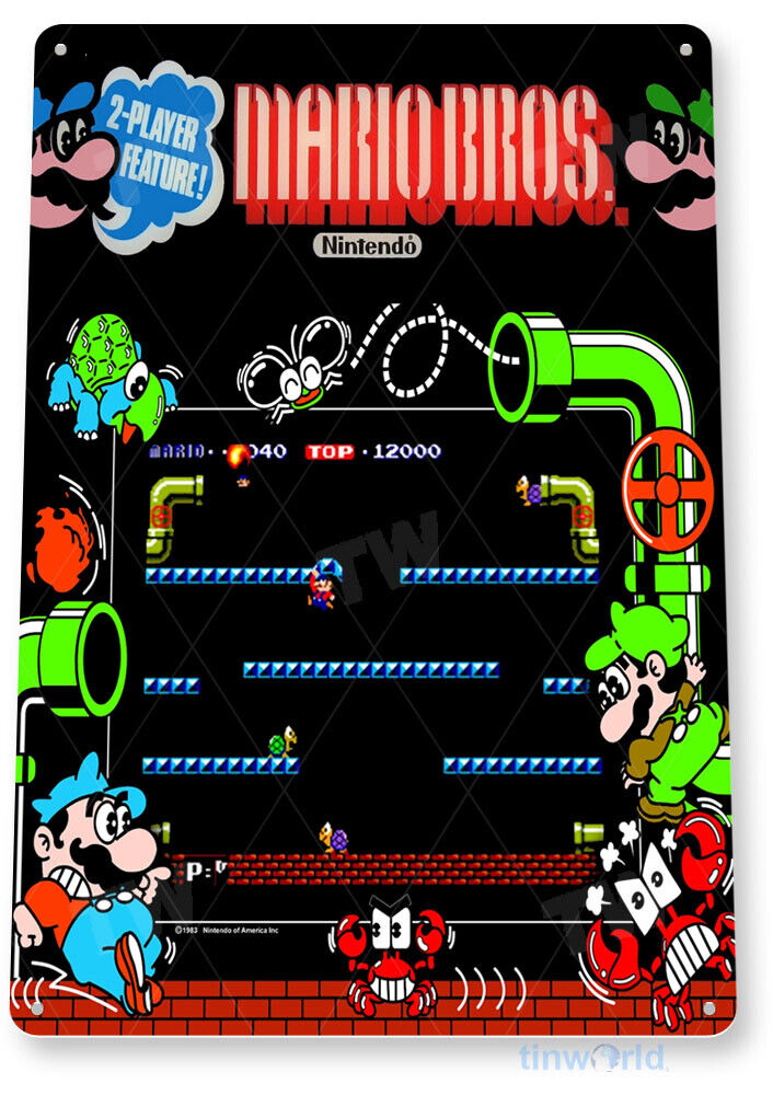 Mario-Bros Arcade Sign, Classic Arcade Game Marquee, Game Room Tin Sign A837