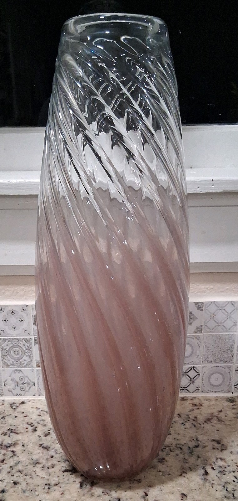 Viterra Mouthblown Art Glass Pink Swirl Large Vase handmade 18.5\ Viterra Mouthblown Art Glass Pink Swirl Large Vase handmade 18.5\