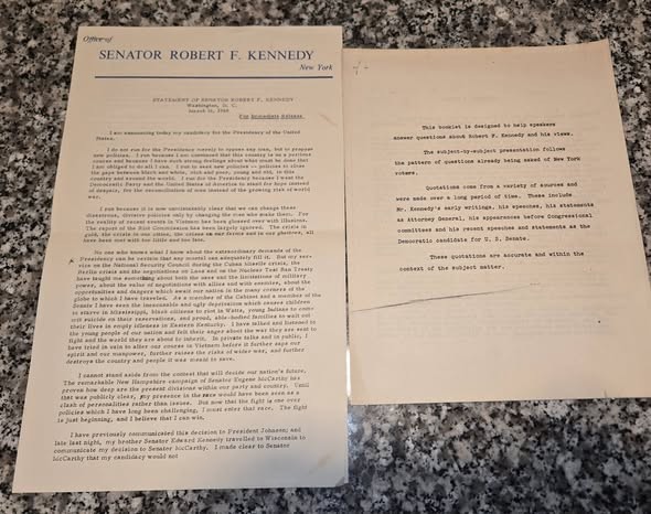 Robert F. Kennedy Official Presidential Announcement and Press Fact Booklet