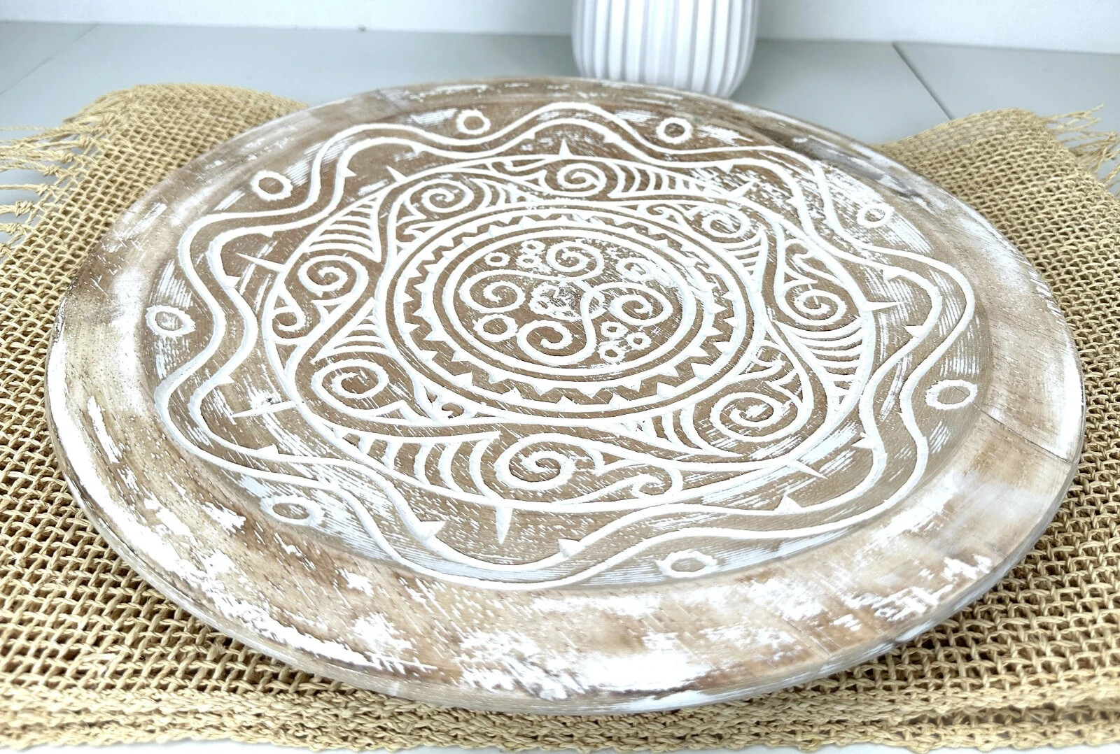 WOOD SERVING PLATES, Hand Carved Plates, Whitewash Carved Plates, Carved Platter WOOD SERVING PLATES, Hand Carved Plates, Whitewash Carved Plates, Carved Platter